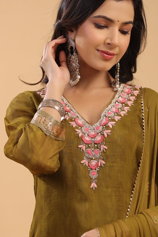 Mustard Organza Suit Set