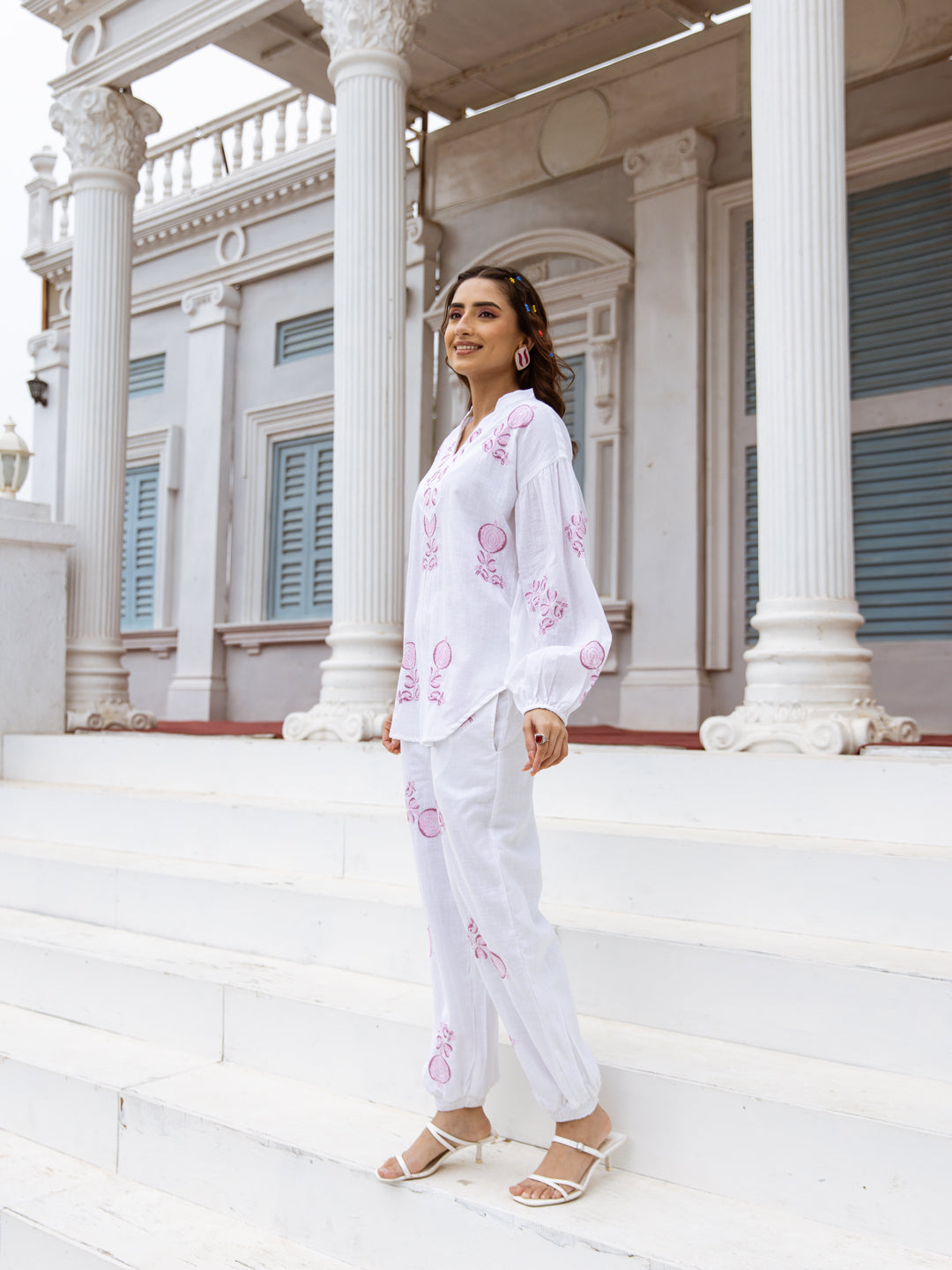 Pearl White embroidery co-ord set