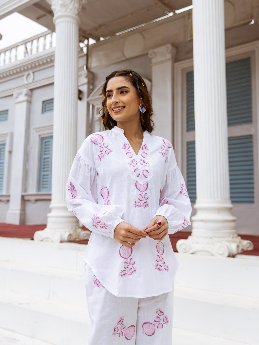 Pearl White embroidery co-ord set