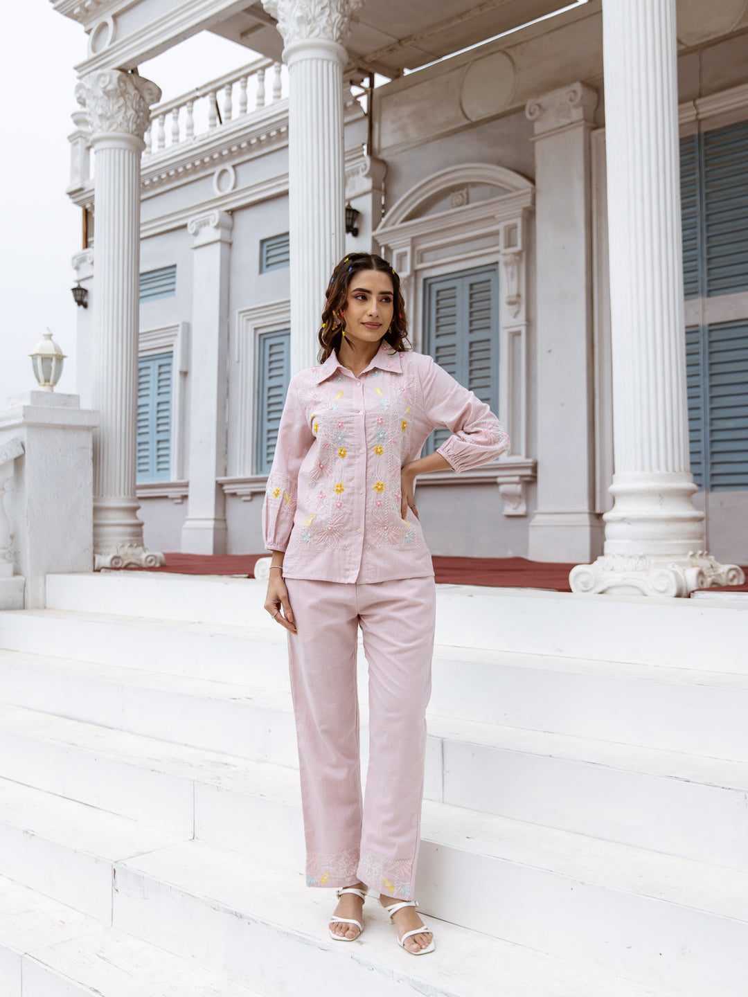 Pink Embroidered Coord Set
