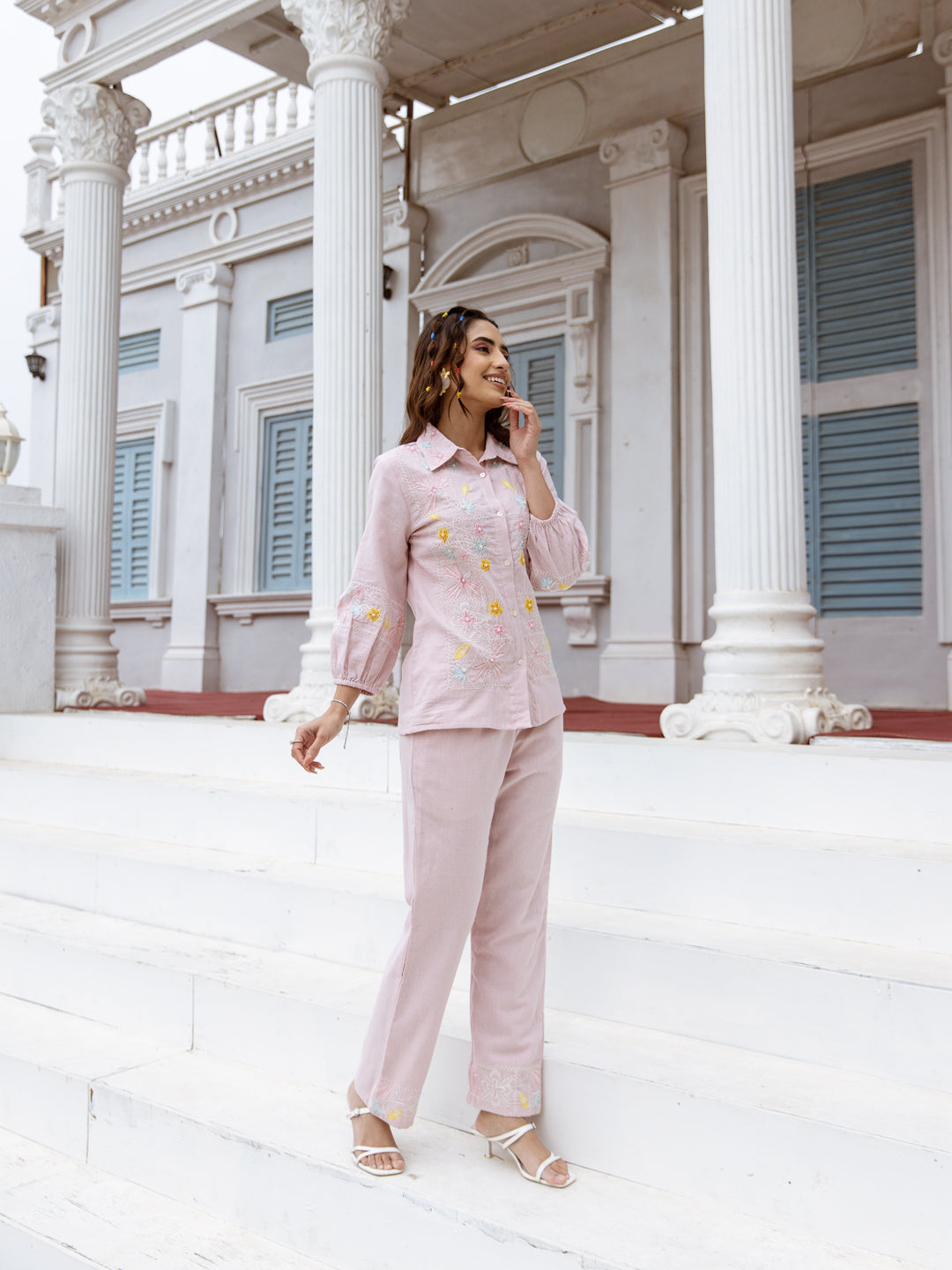 Pink Embroidered Coord Set