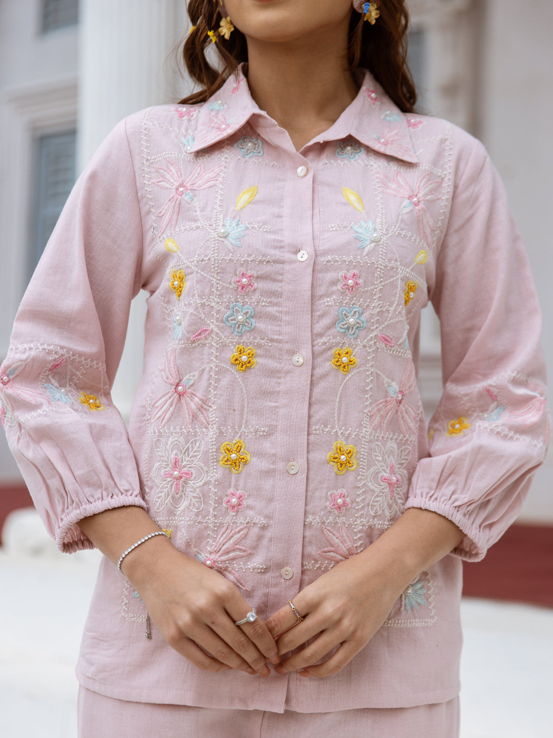 Pink Embroidered Coord Set