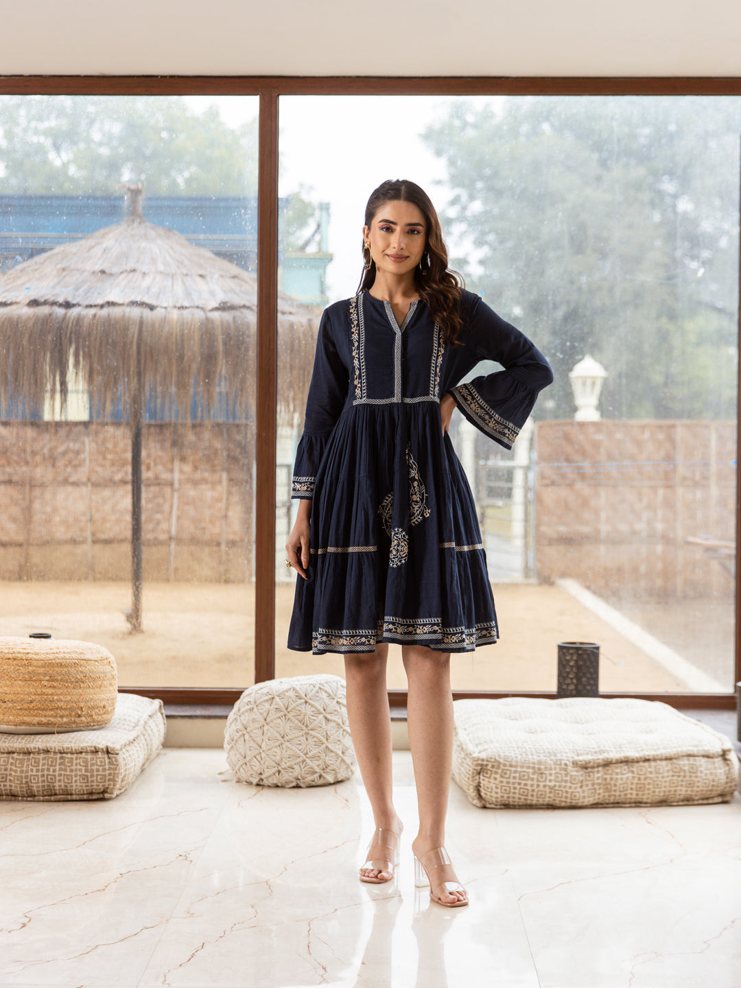 Blue Star Embroidery Dress
