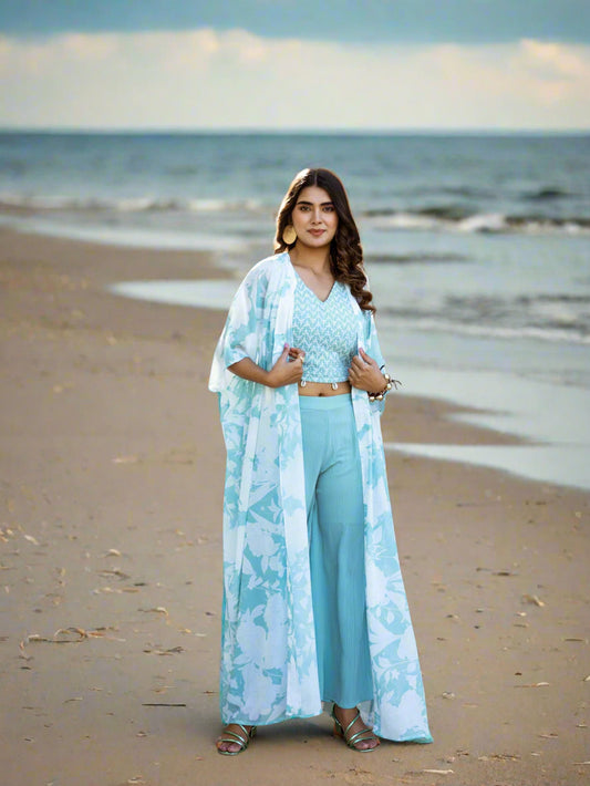 Blue Embroidery Coord Set