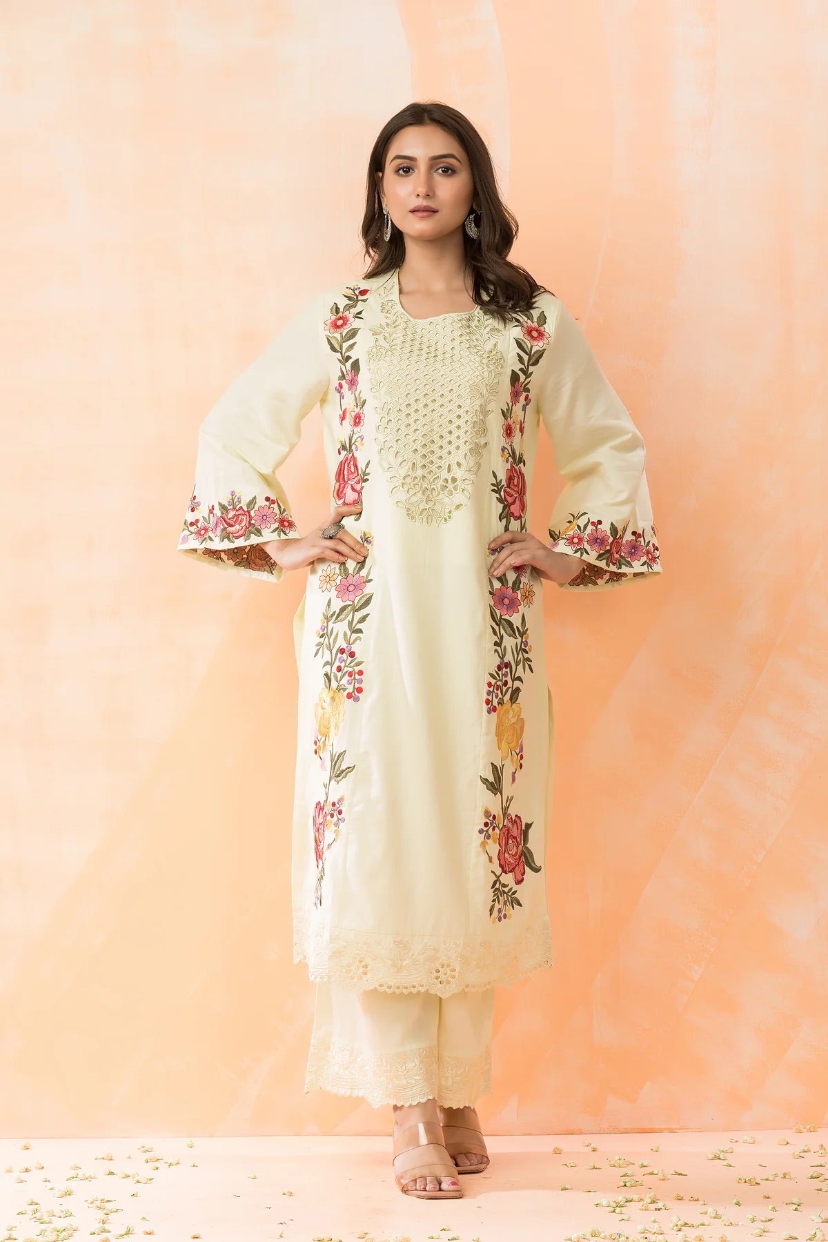 Hand Embroidered Cotton Kurta-Pant Set