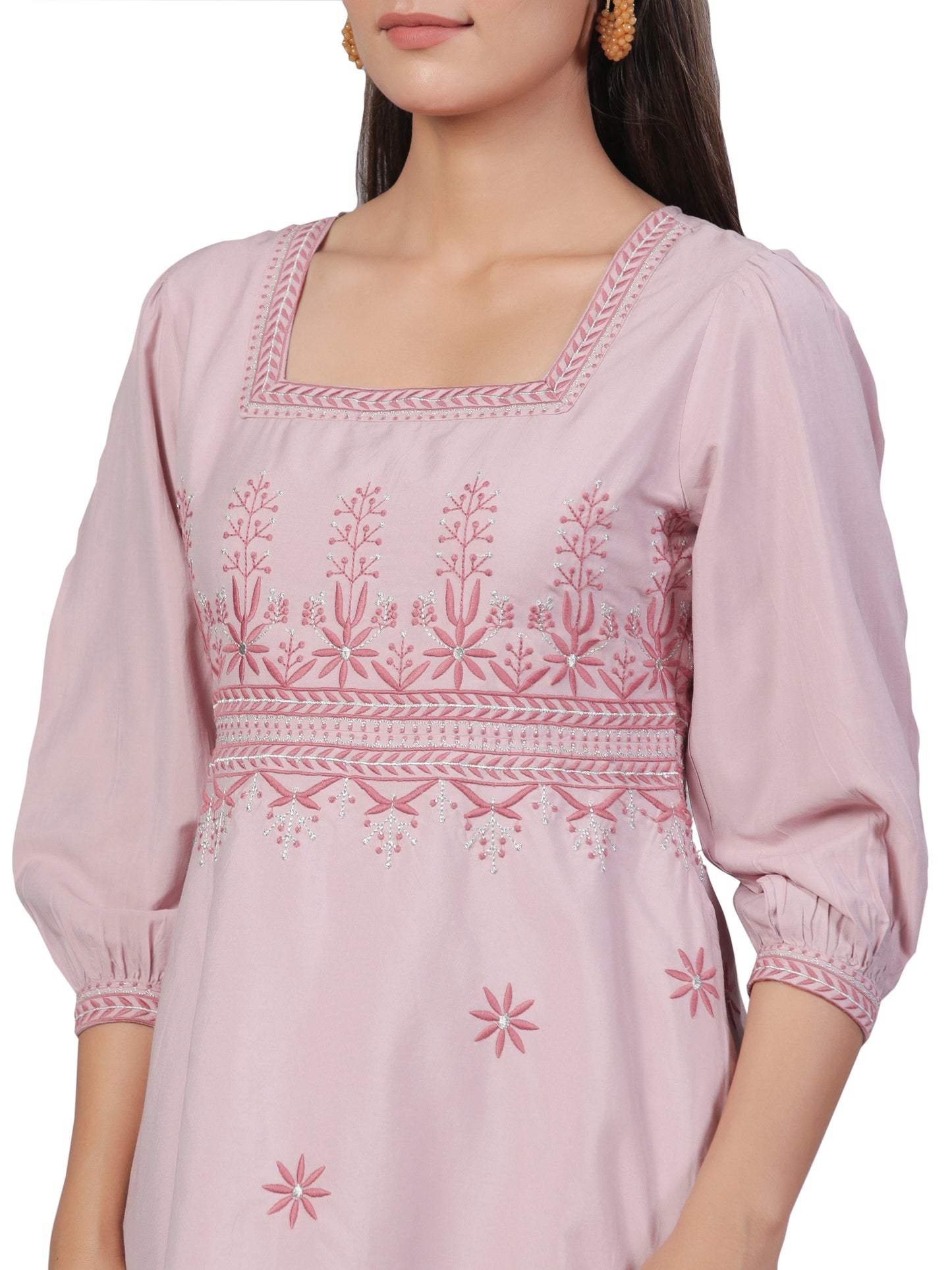Light Pink Embroidered Cotton Mulmul Dress