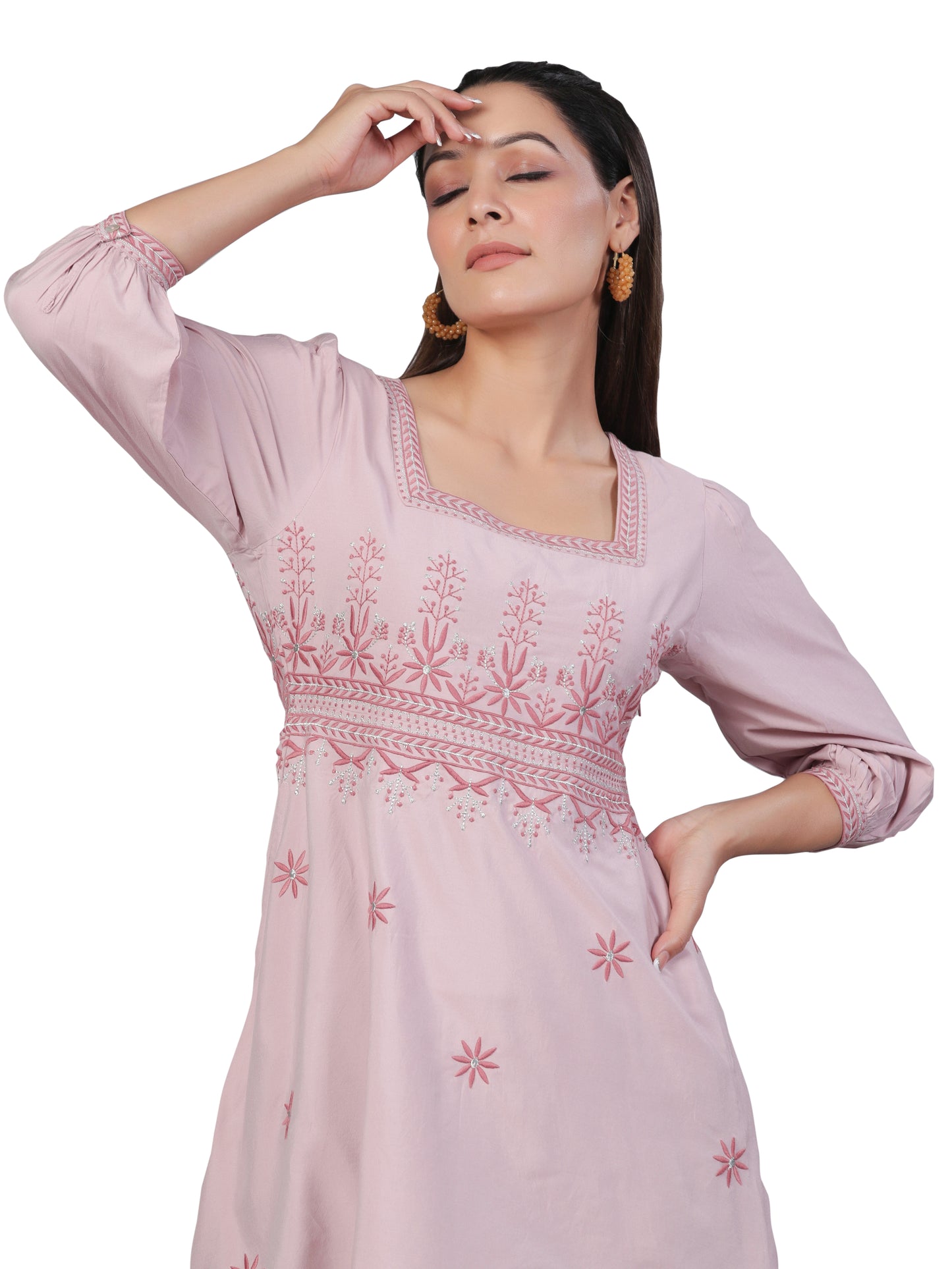 Light Pink Embroidered Cotton Mulmul Dress