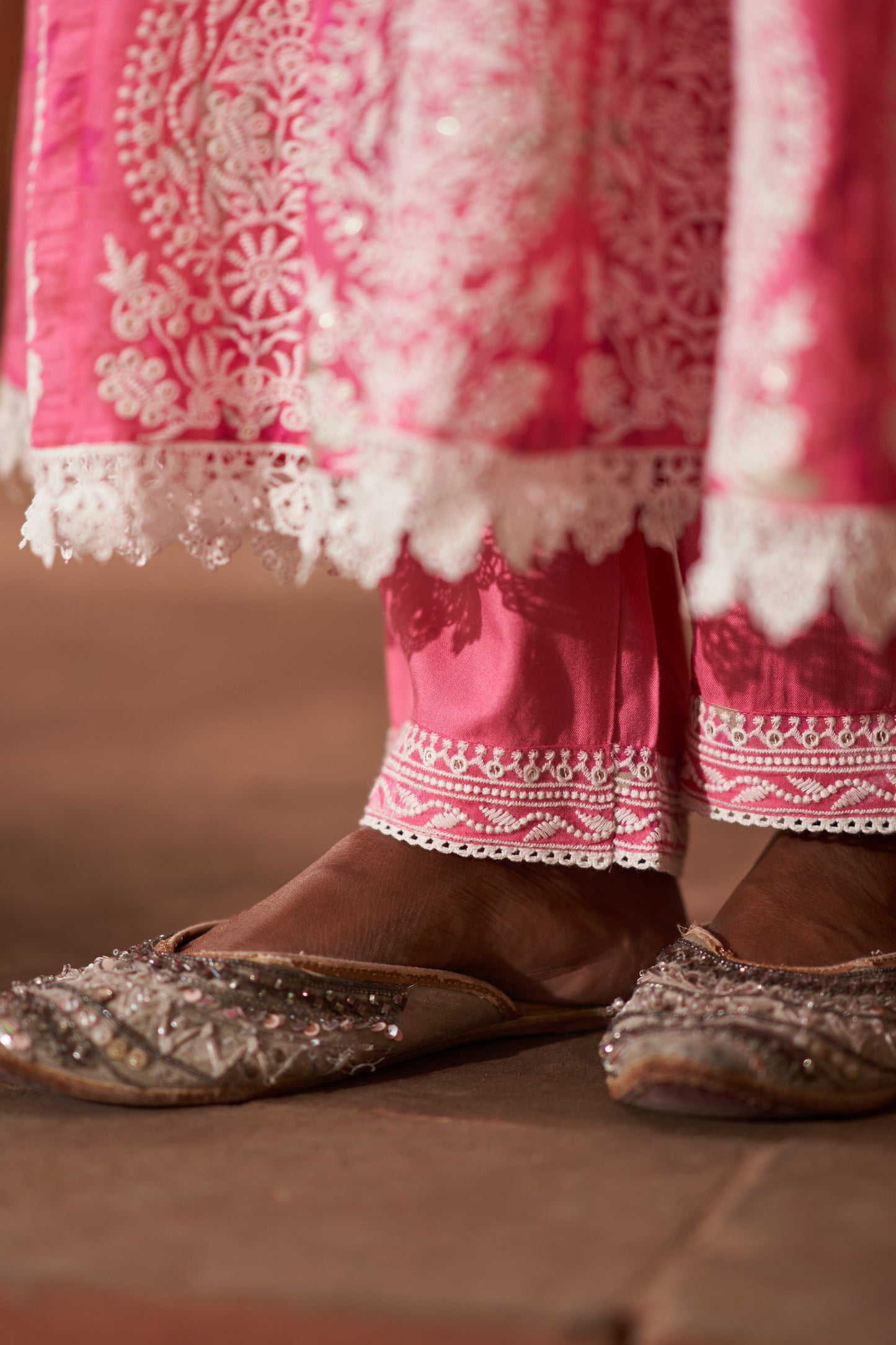 Dusty Pink Cotton Floral Printed and Resham Embroidered Anarkali Suit