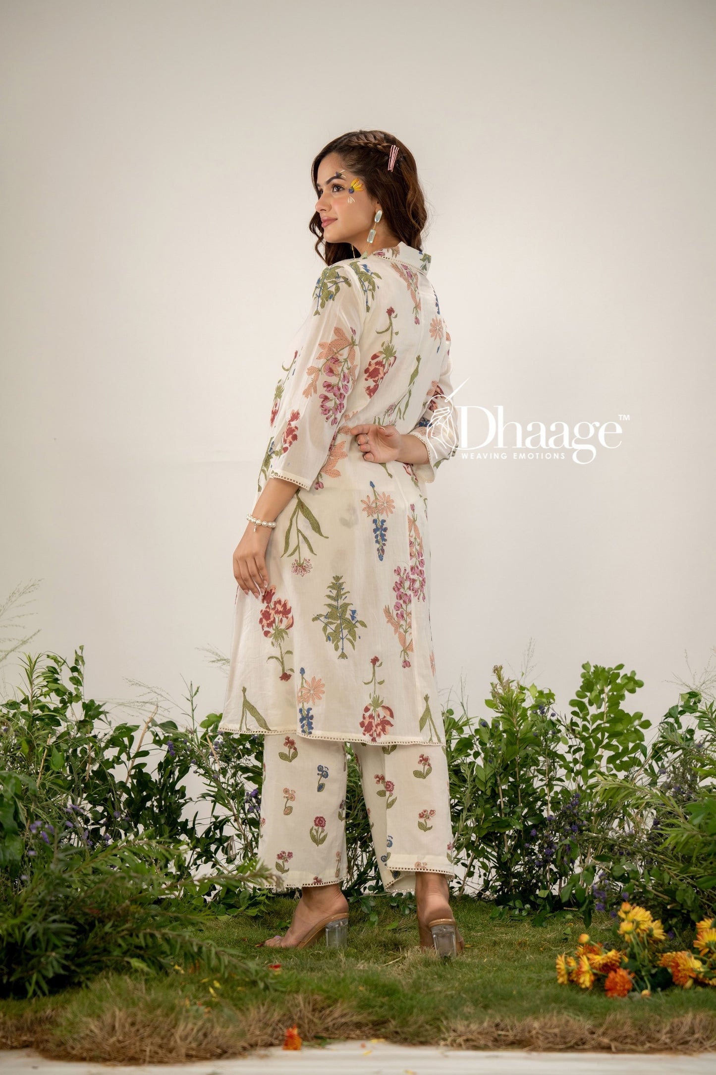 Blooming Cream Floral Printed Premium Cotton Coord Set