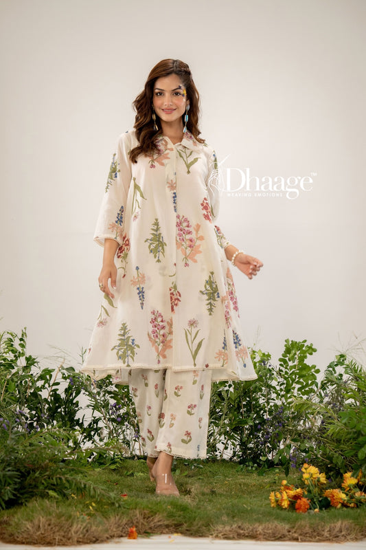 Blooming Cream Floral Printed Premium Cotton Coord Set