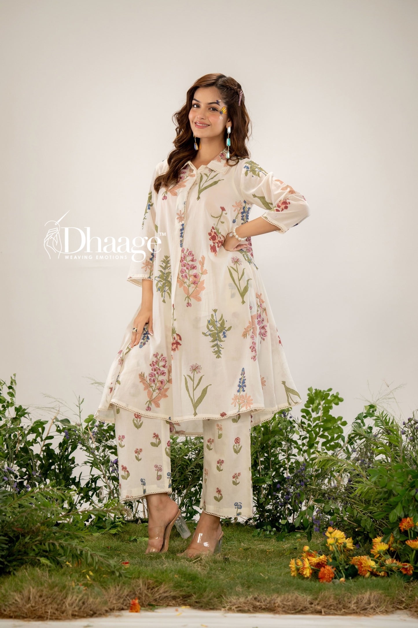 Blooming Cream Floral Printed Premium Cotton Coord Set
