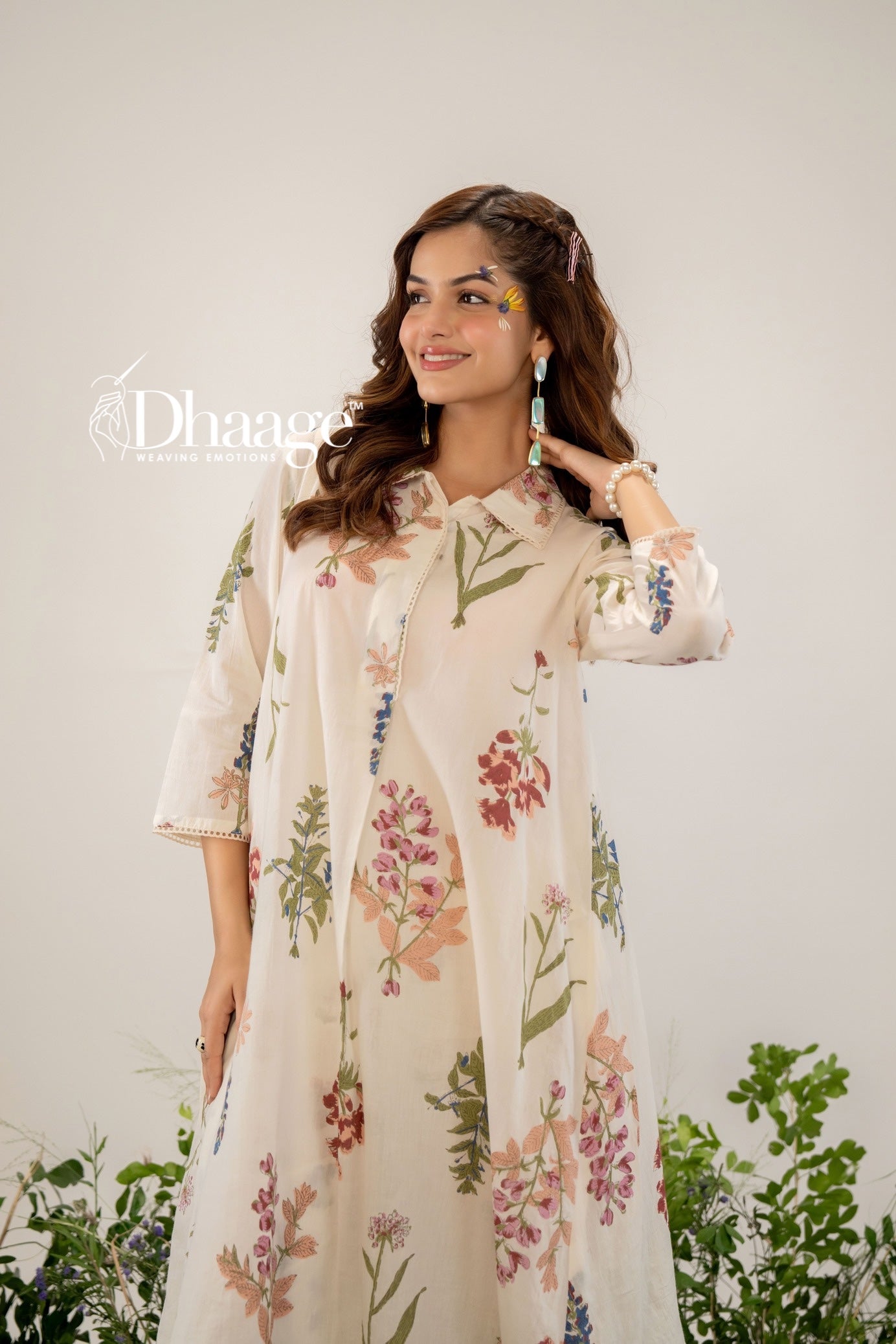 Blooming Cream Floral Printed Premium Cotton Coord Set