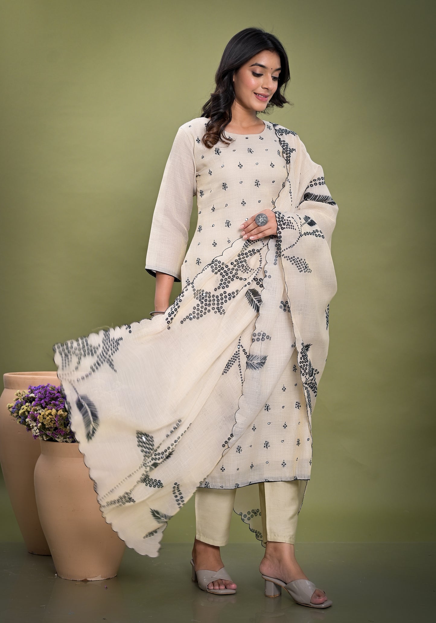 White Linen Tissue Suit Set