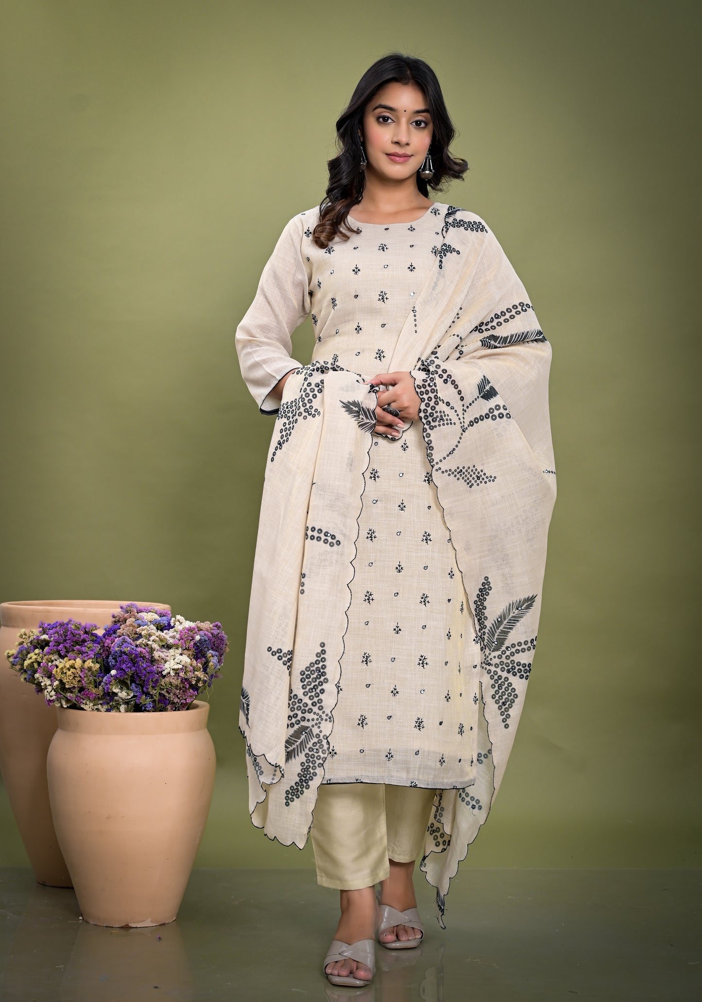 White Linen Tissue Suit Set