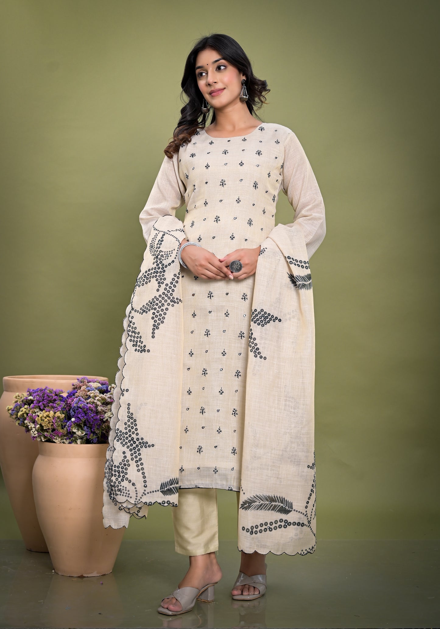 White Linen Tissue Suit Set