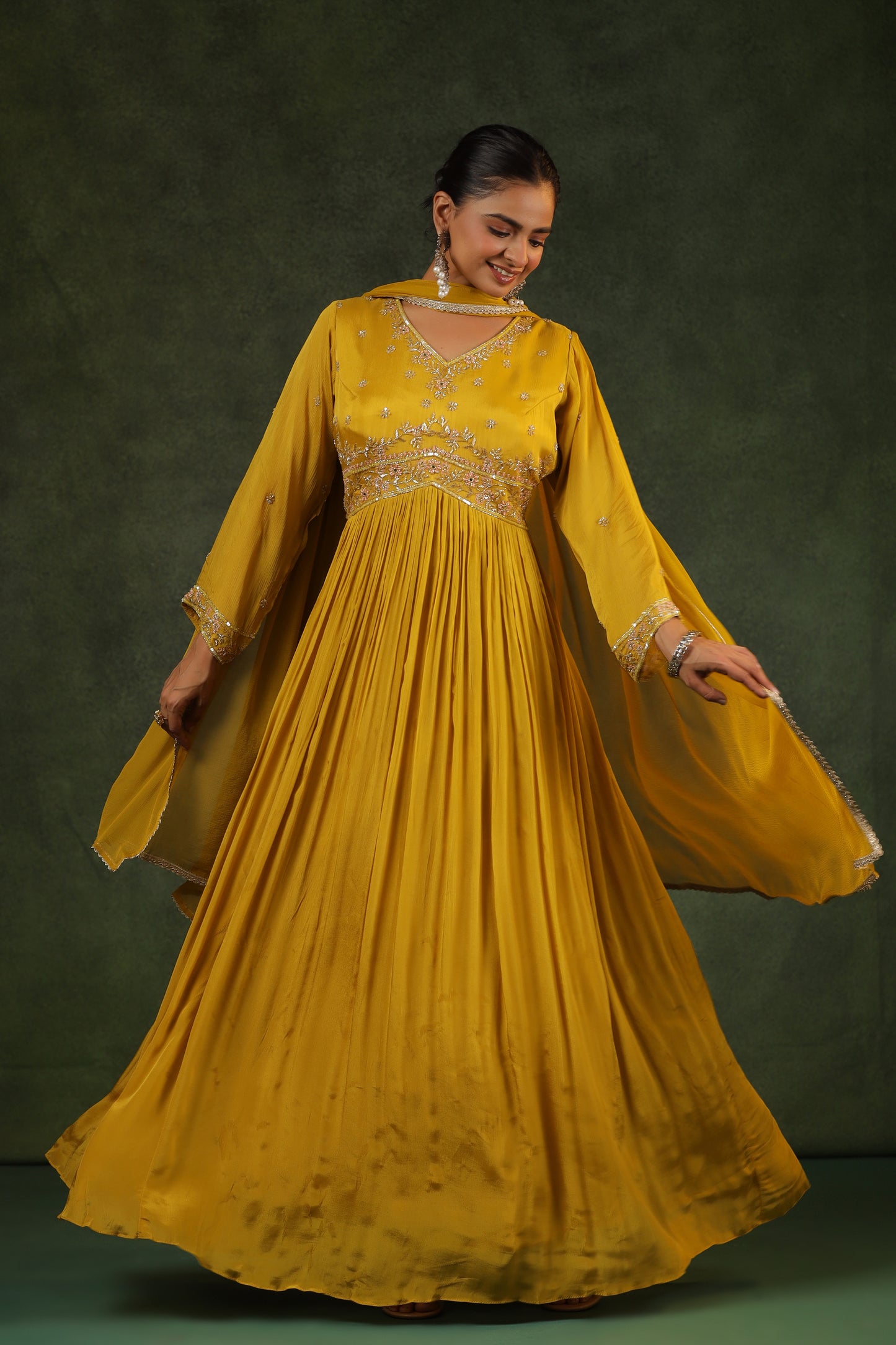 Mustard Yellow Party Wear Gown in Alia cut