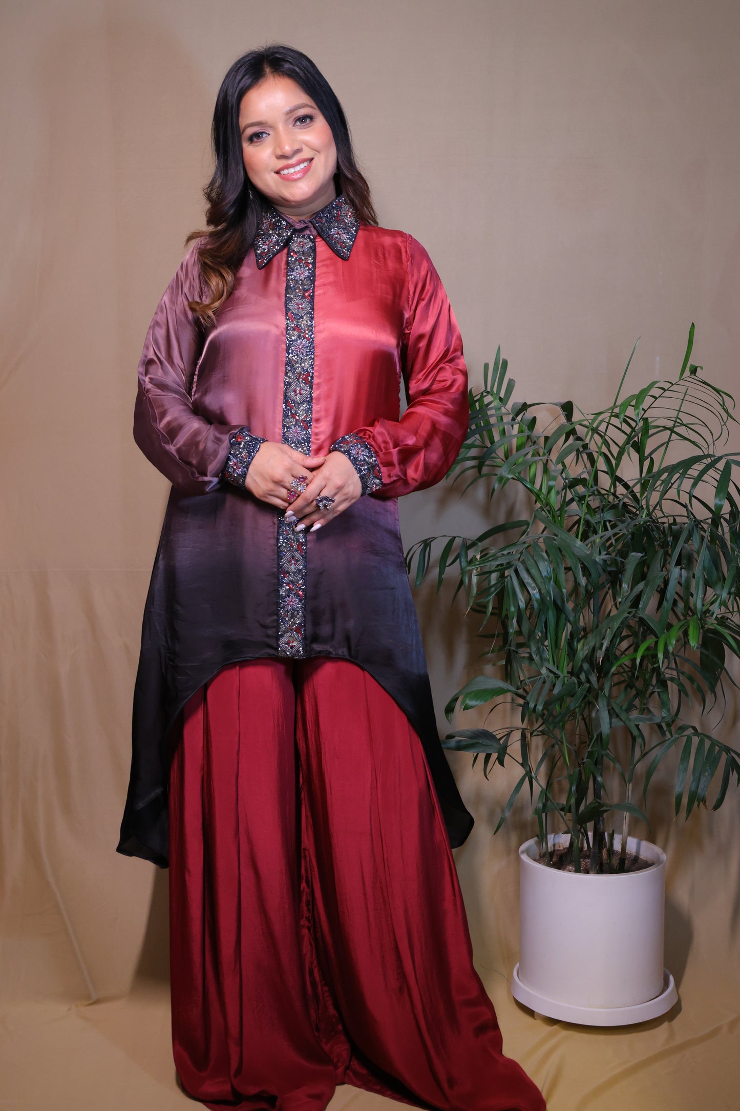 Red Indo-fusion Palazzo Set