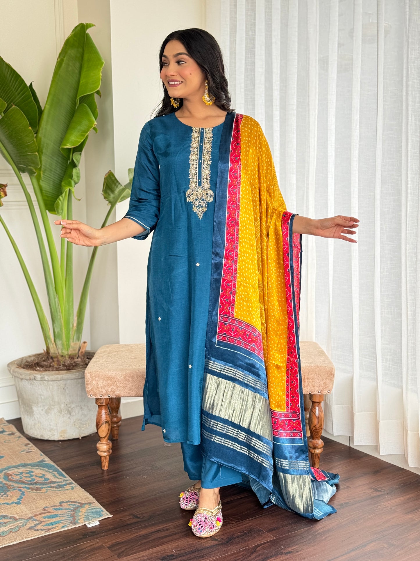 Silk Peacock Blue Suit