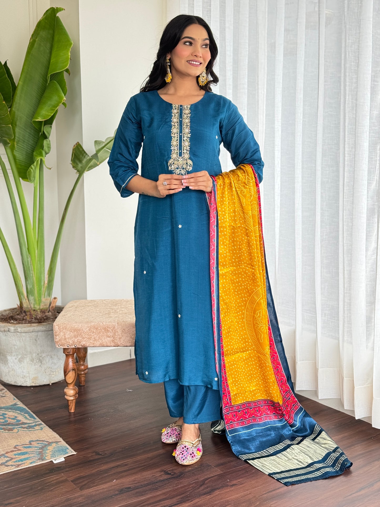 Silk Peacock Blue Suit