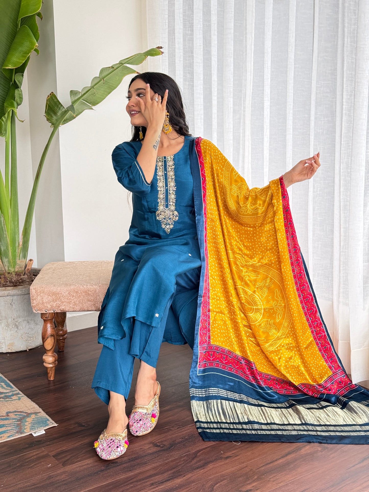 Silk Peacock Blue Suit