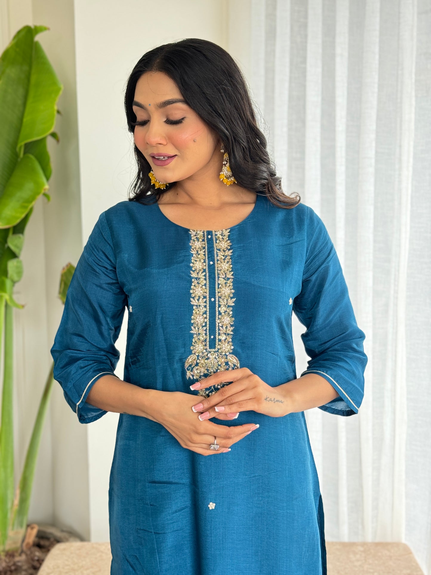 Silk Peacock Blue Suit