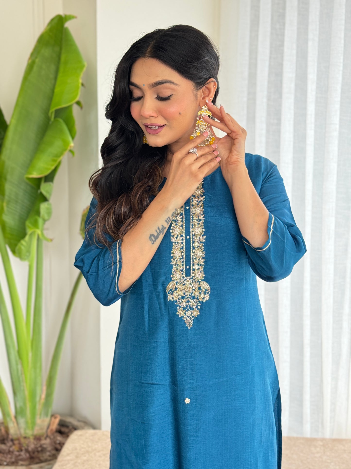 Silk Peacock Blue Suit
