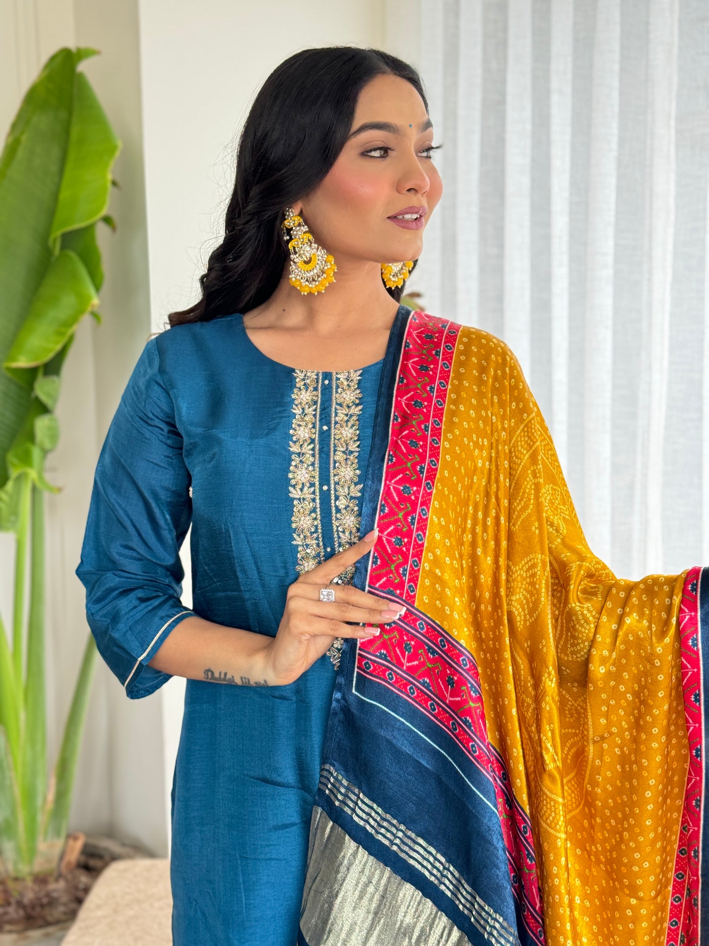 Silk Peacock Blue Suit