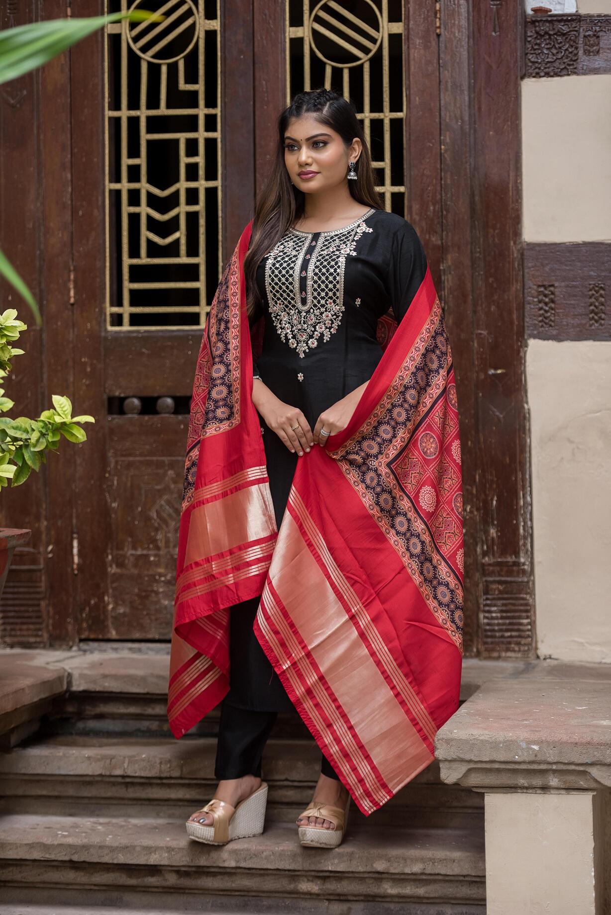 Black Embroidered Suit Set