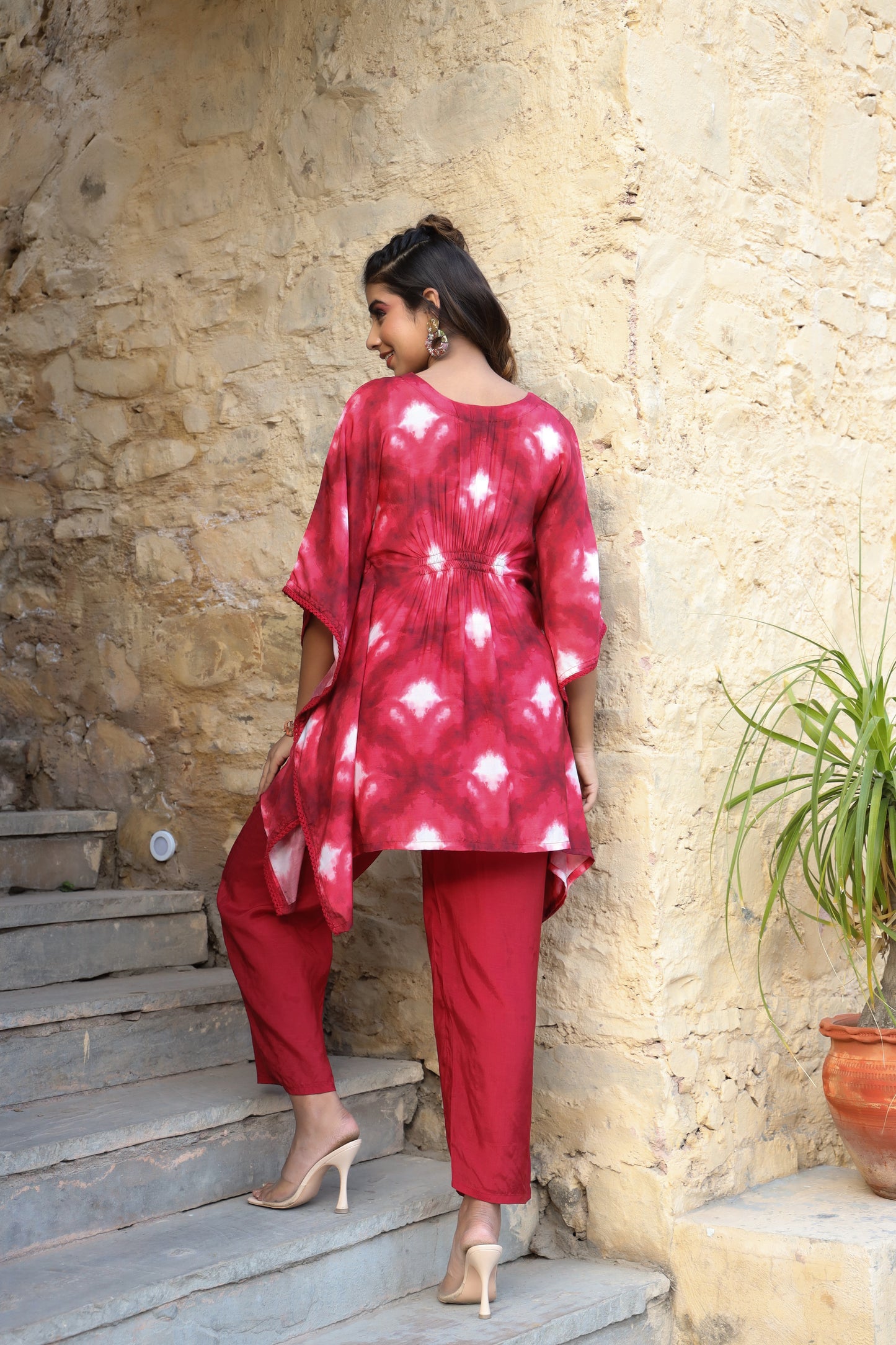 Red Tie & Dye Kaftan Set