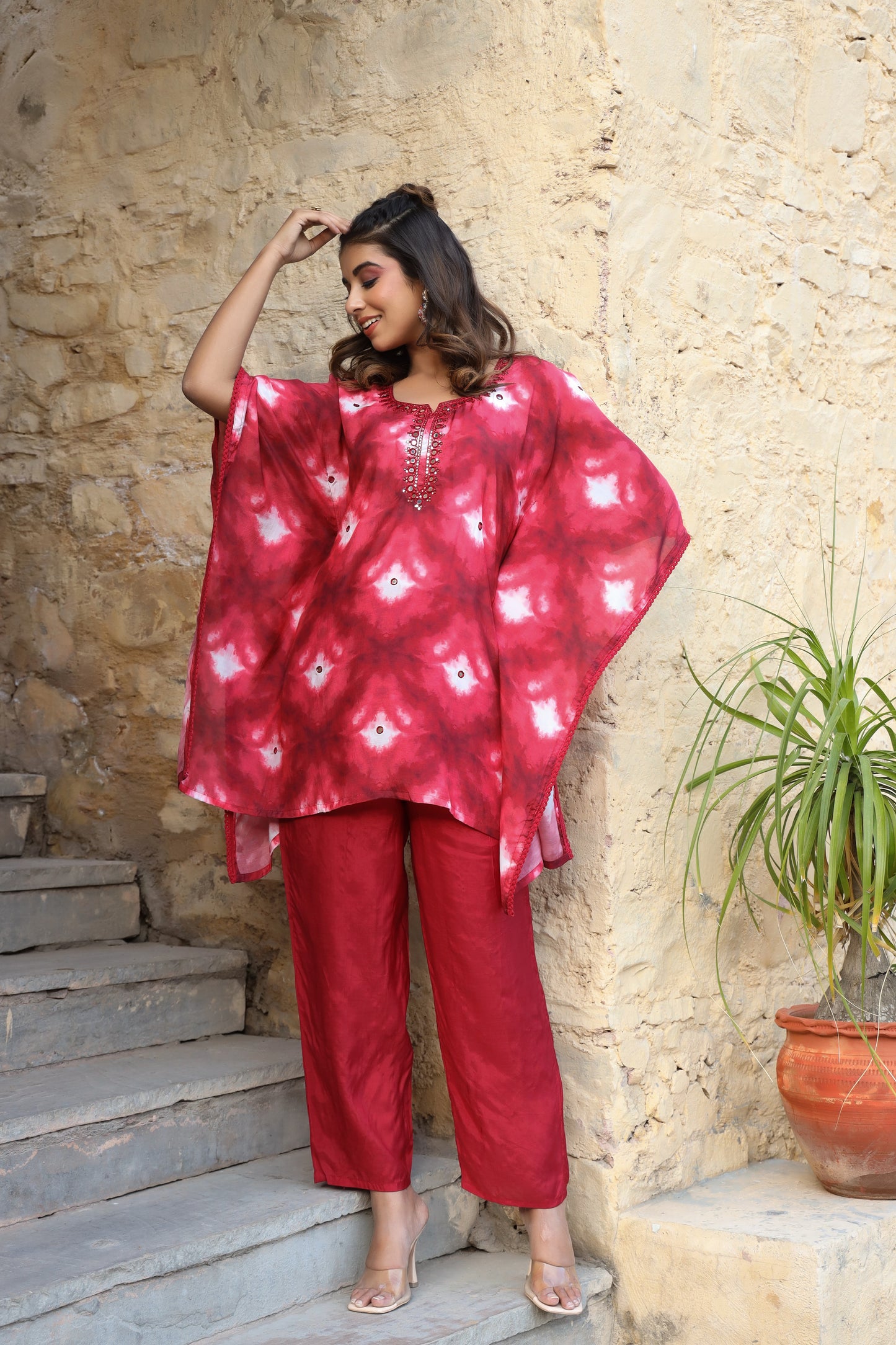 Red Tie & Dye Kaftan Set