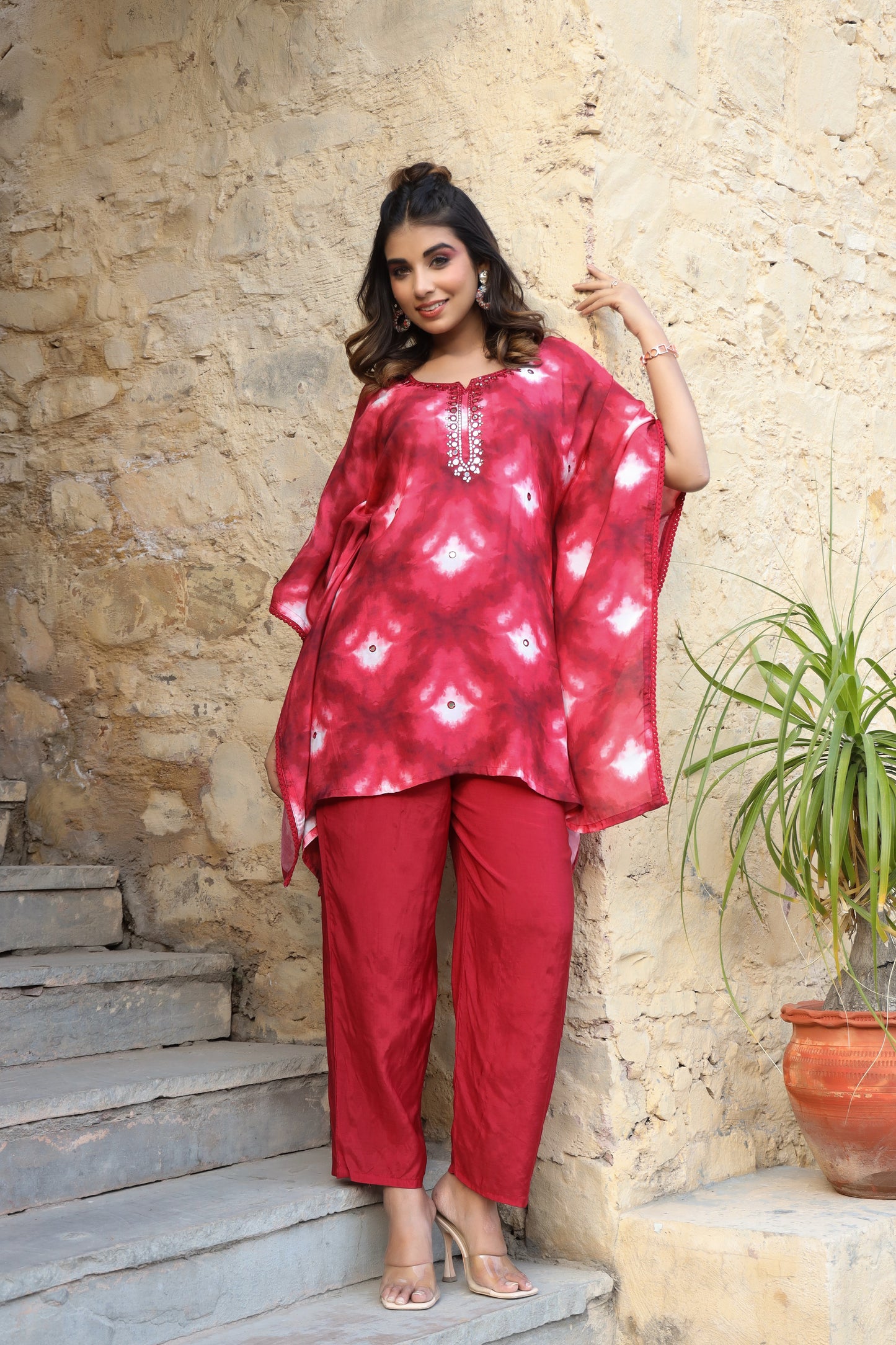 Red Tie & Dye Kaftan Set