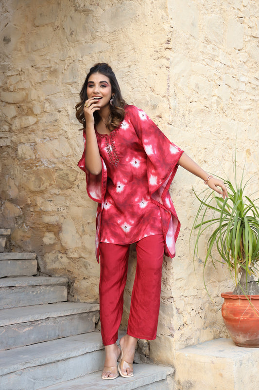 Red Tie & Dye Kaftan Set