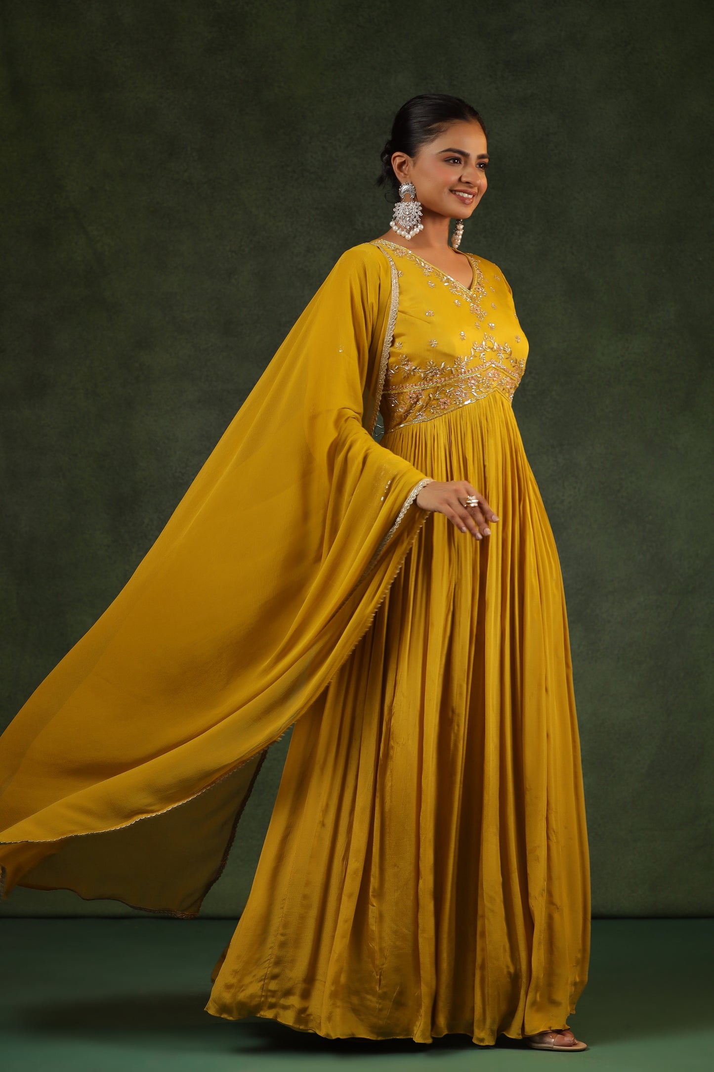 Mustard Yellow Party Wear Gown in Alia cut