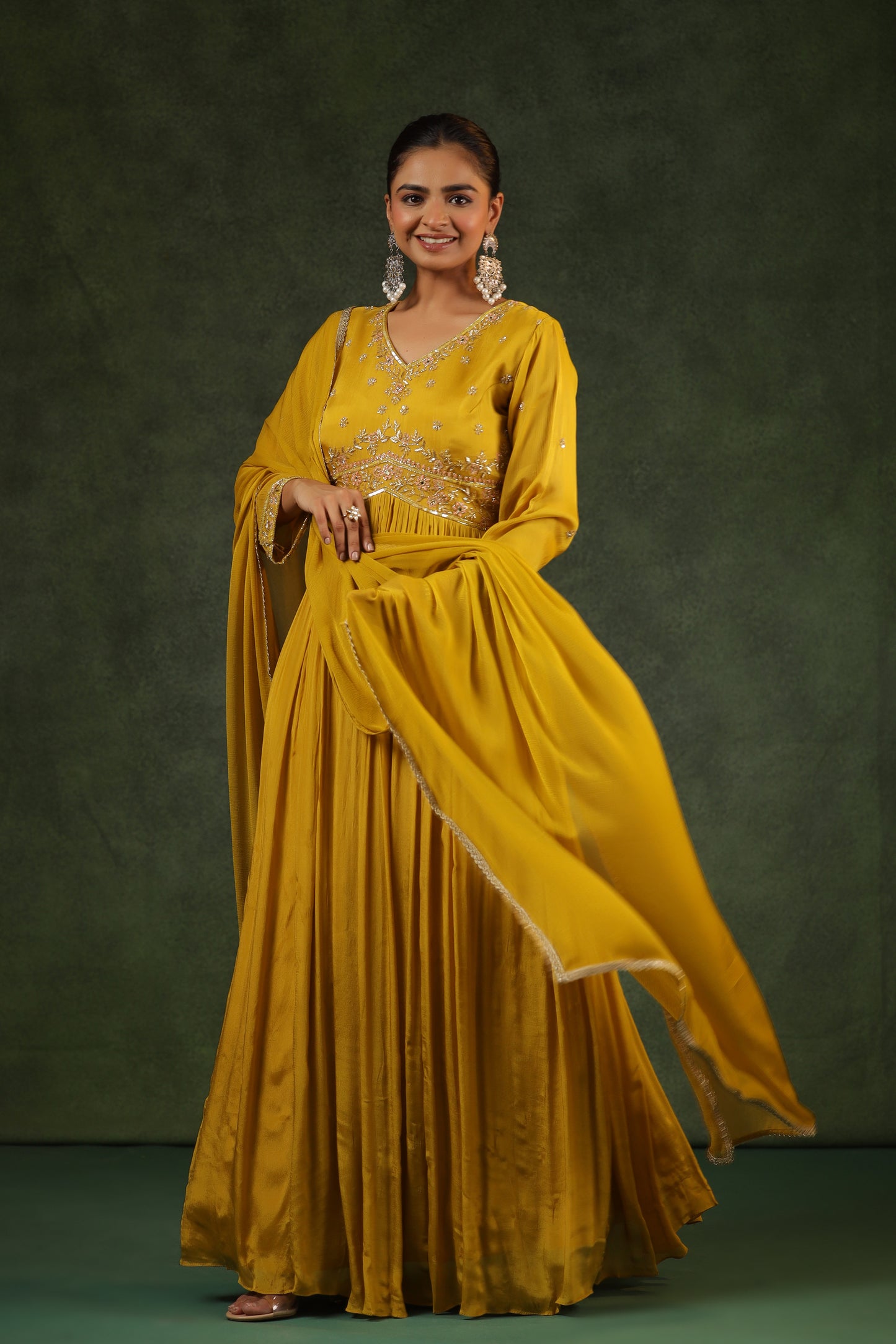 Mustard Yellow Party Wear Gown in Alia cut