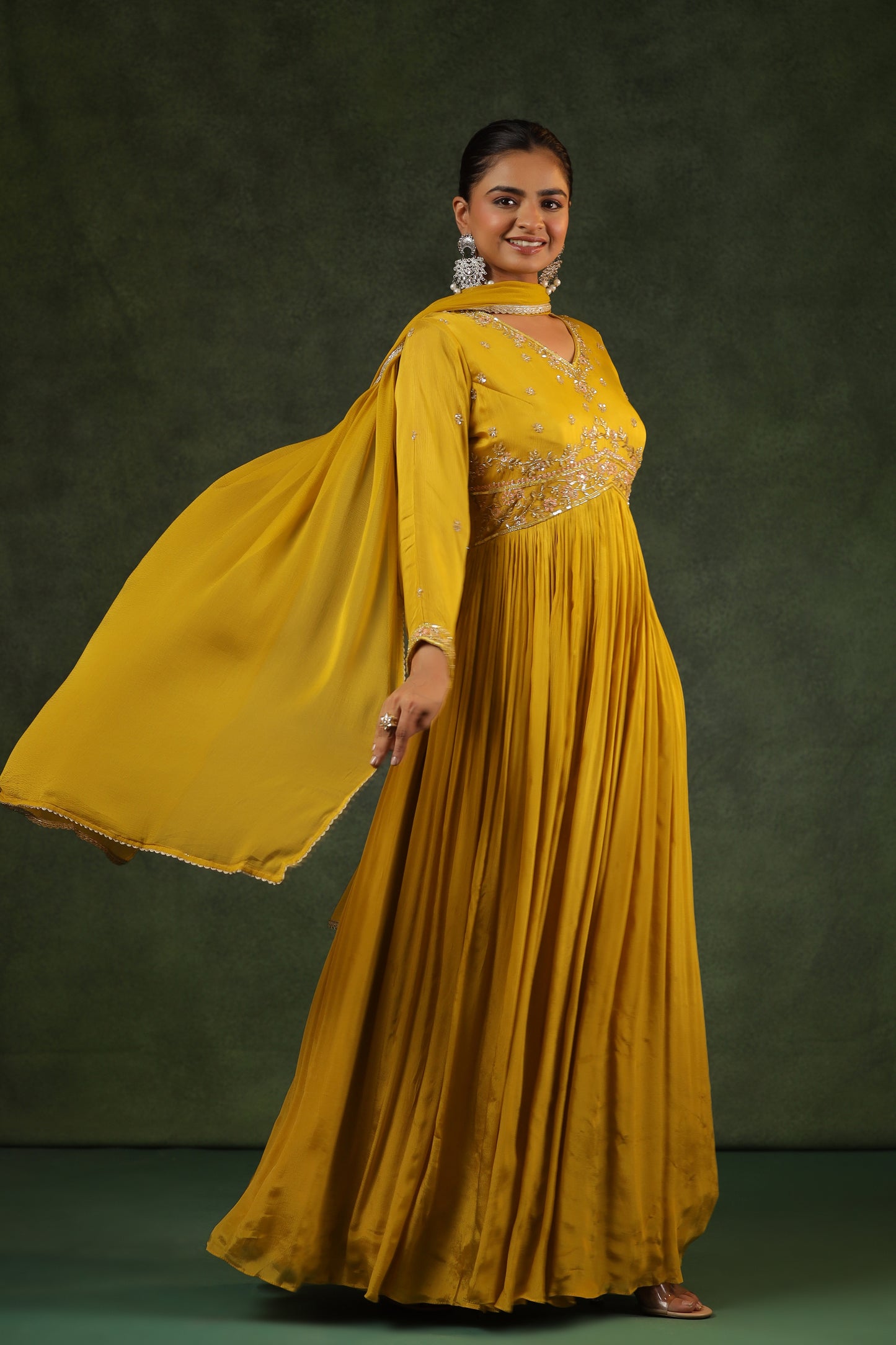Mustard Yellow Party Wear Gown in Alia cut