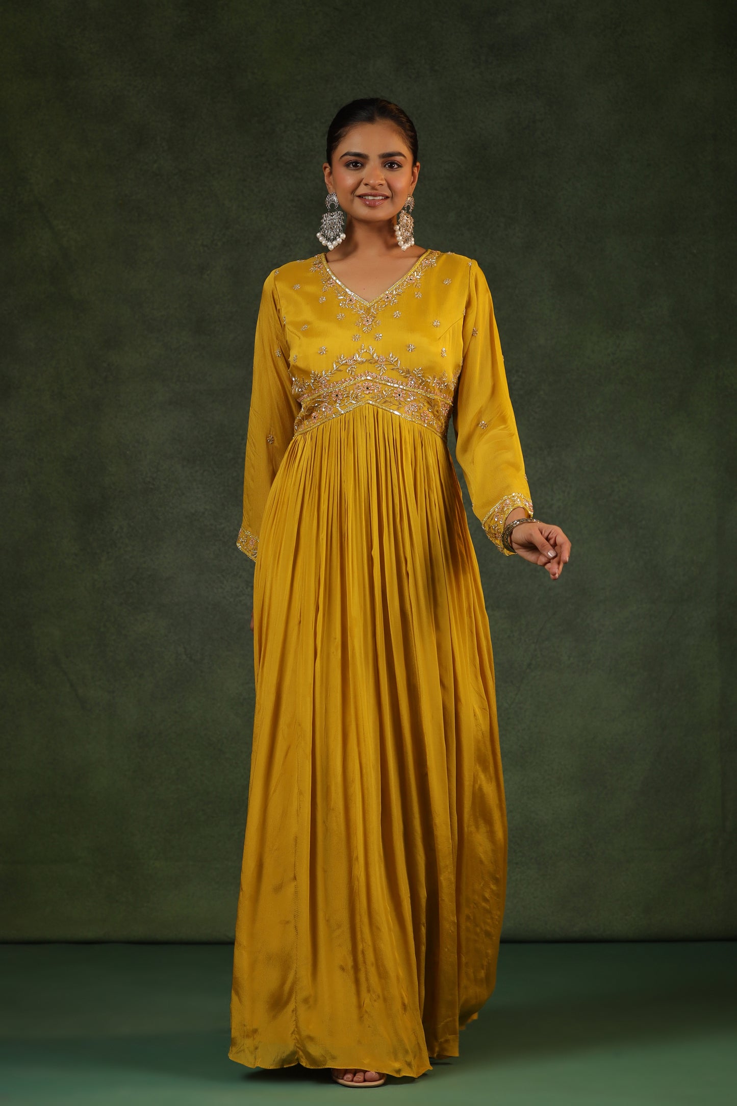 Mustard Yellow Party Wear Gown in Alia cut