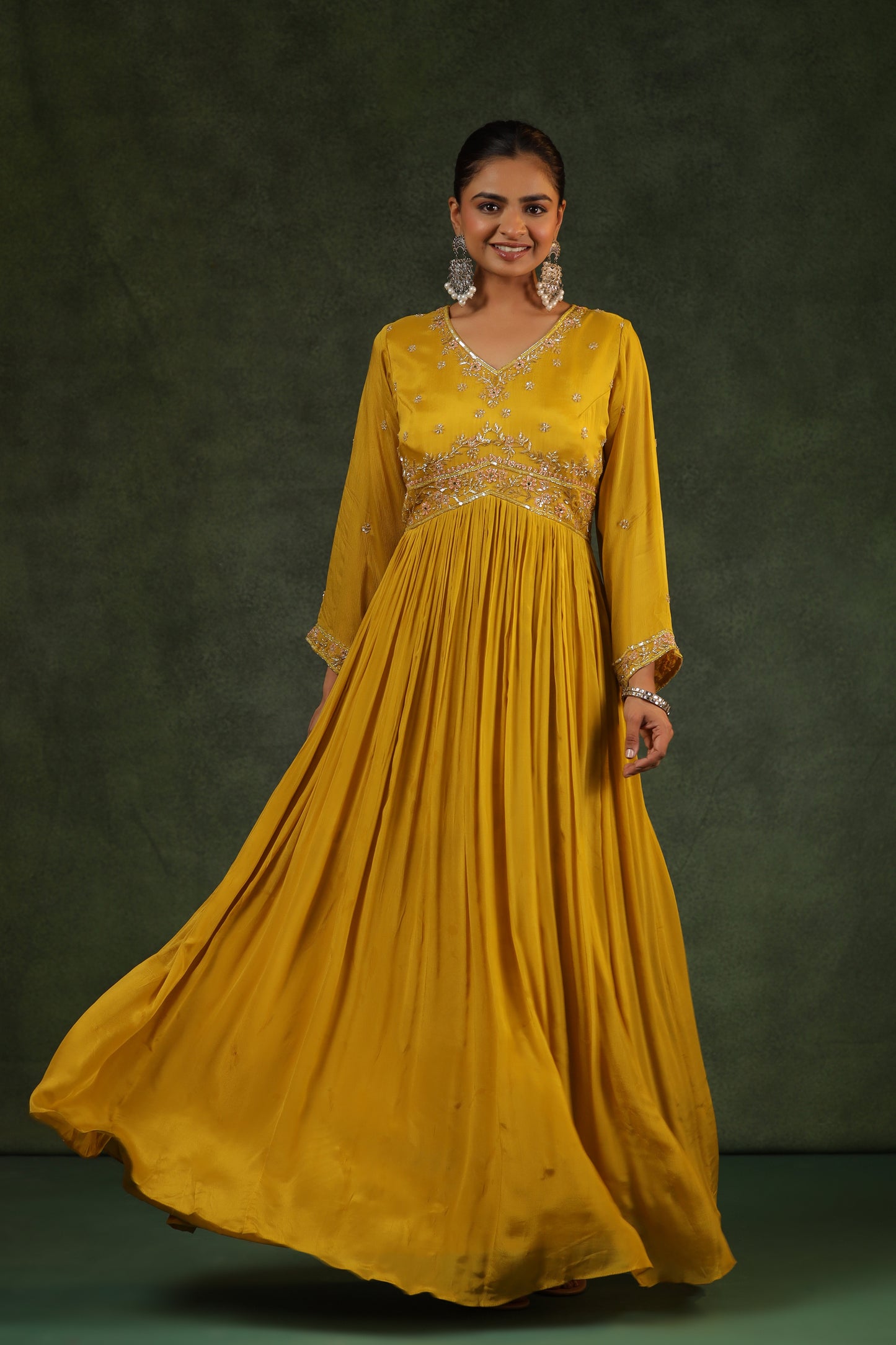 Mustard Yellow Party Wear Gown in Alia cut