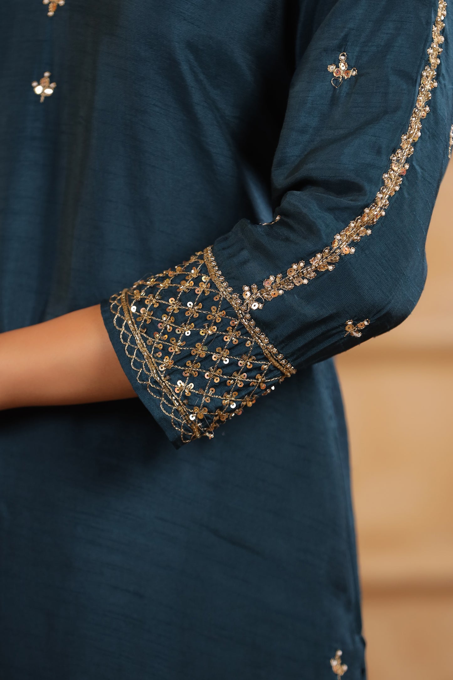 Regal Teal Modal Silk Embroidered Suit Set
