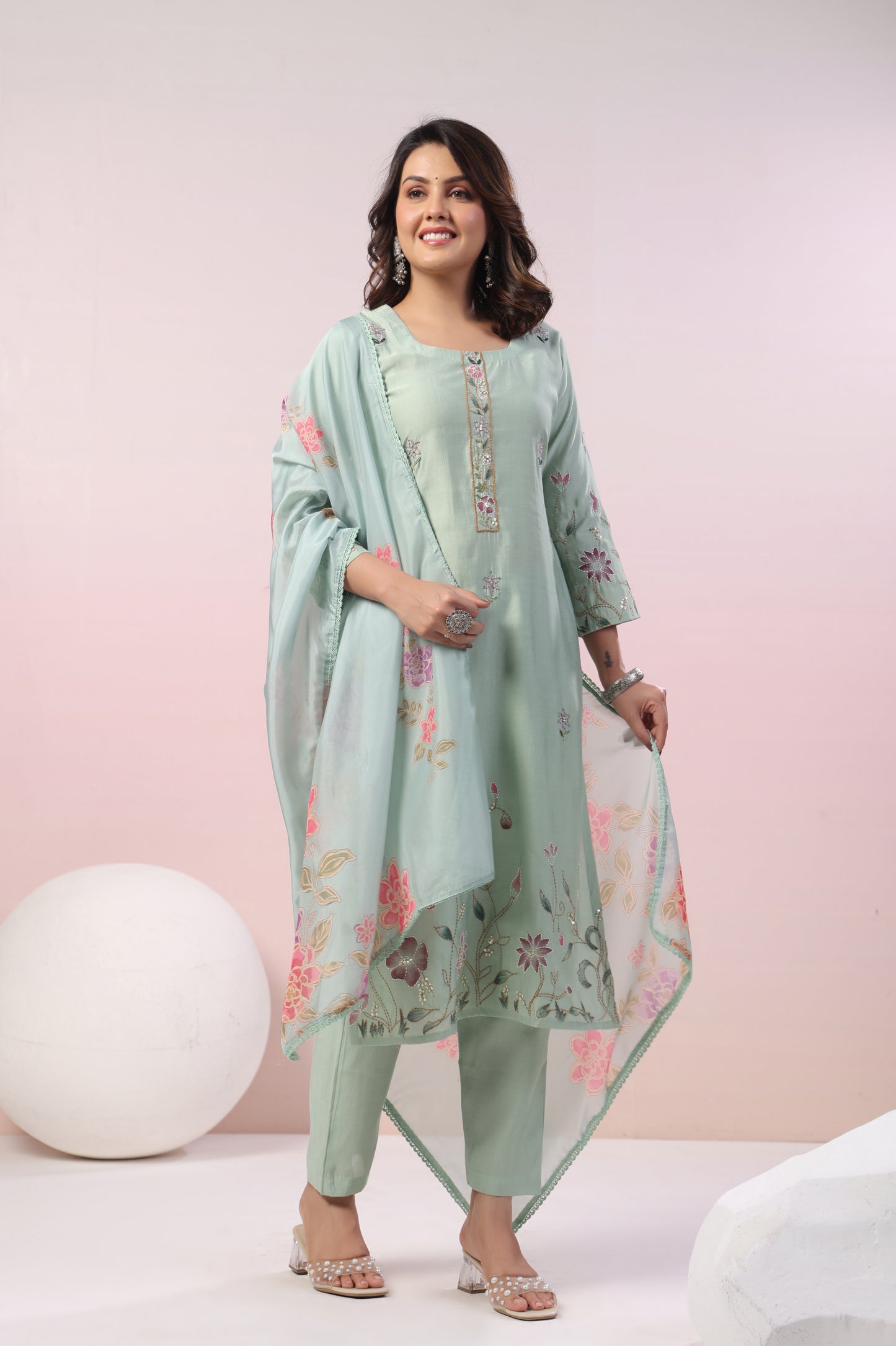 Thread Embroidered Suit Set