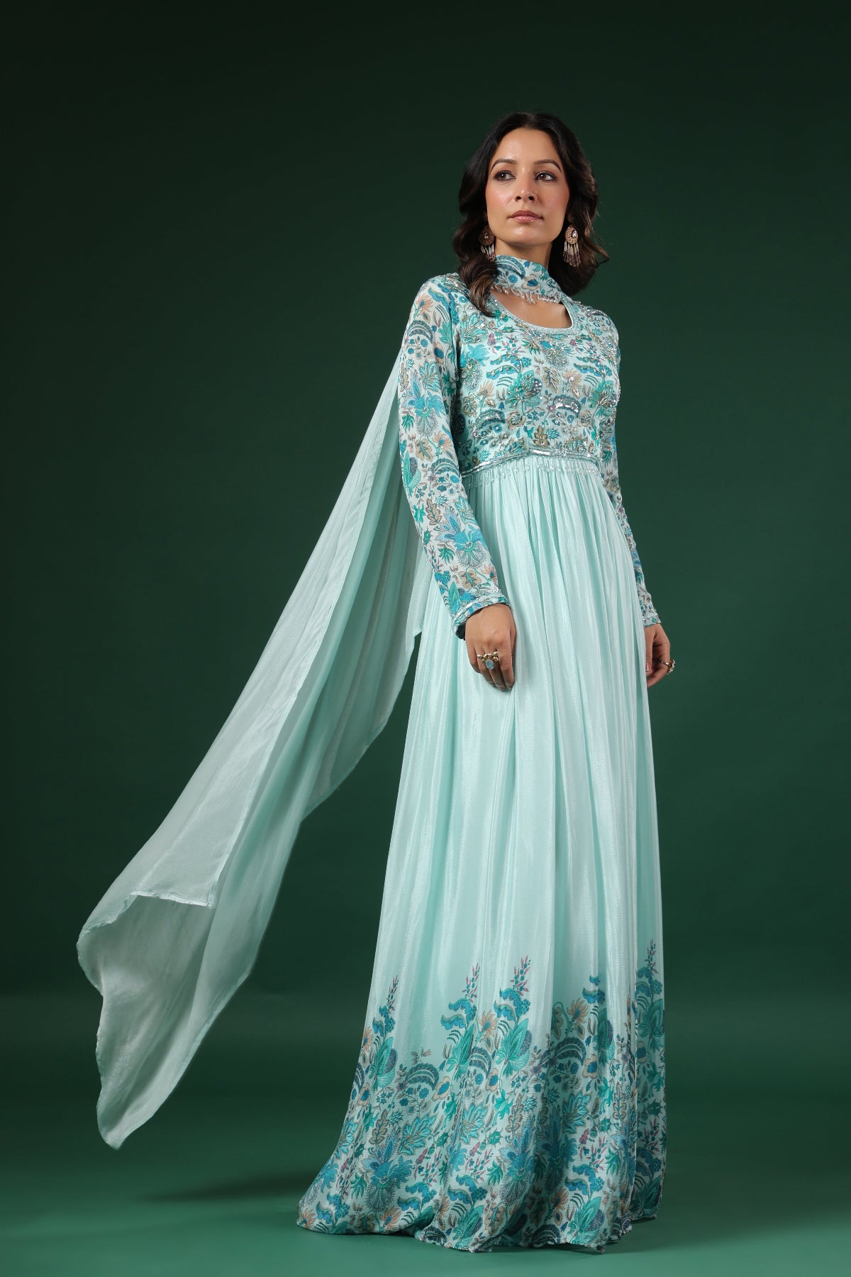 Floral Printed Gown with Handwork embroidery (3 colours)