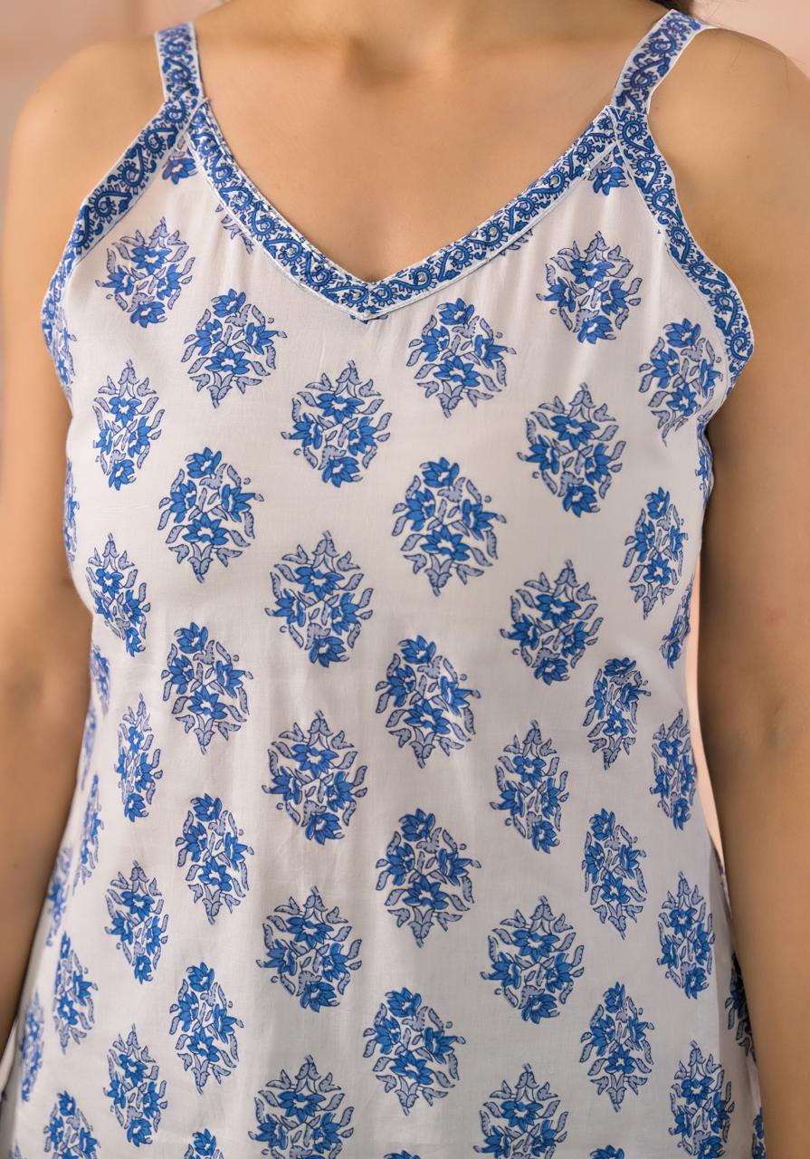 Blue Garden Strappy Cotton Suit Set