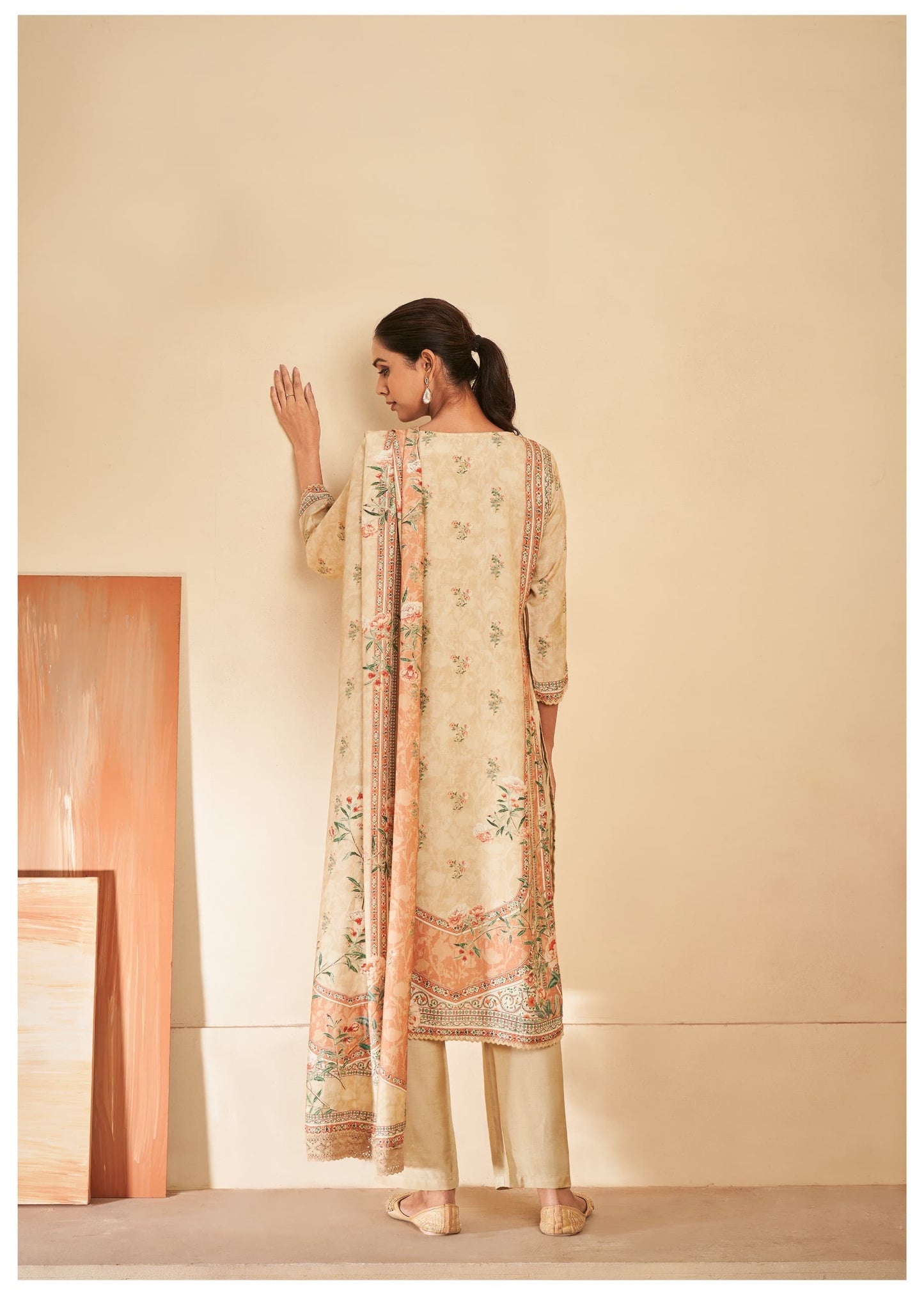 Beige Printed Kurta Set