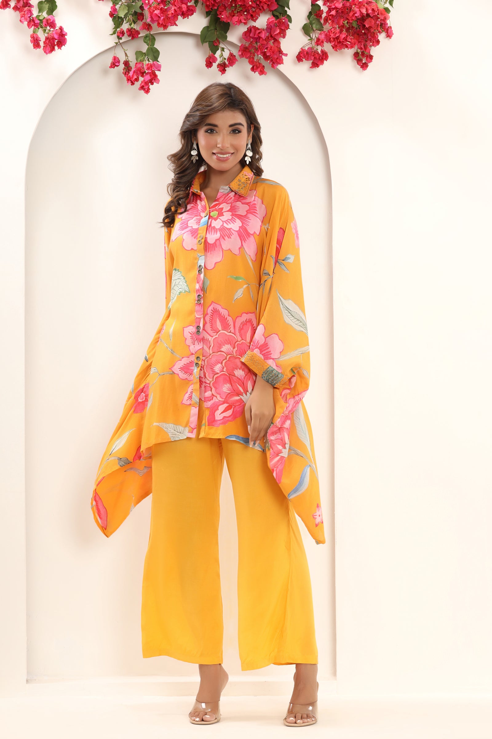 Floral Printed Muslin Kaftan Coord Set