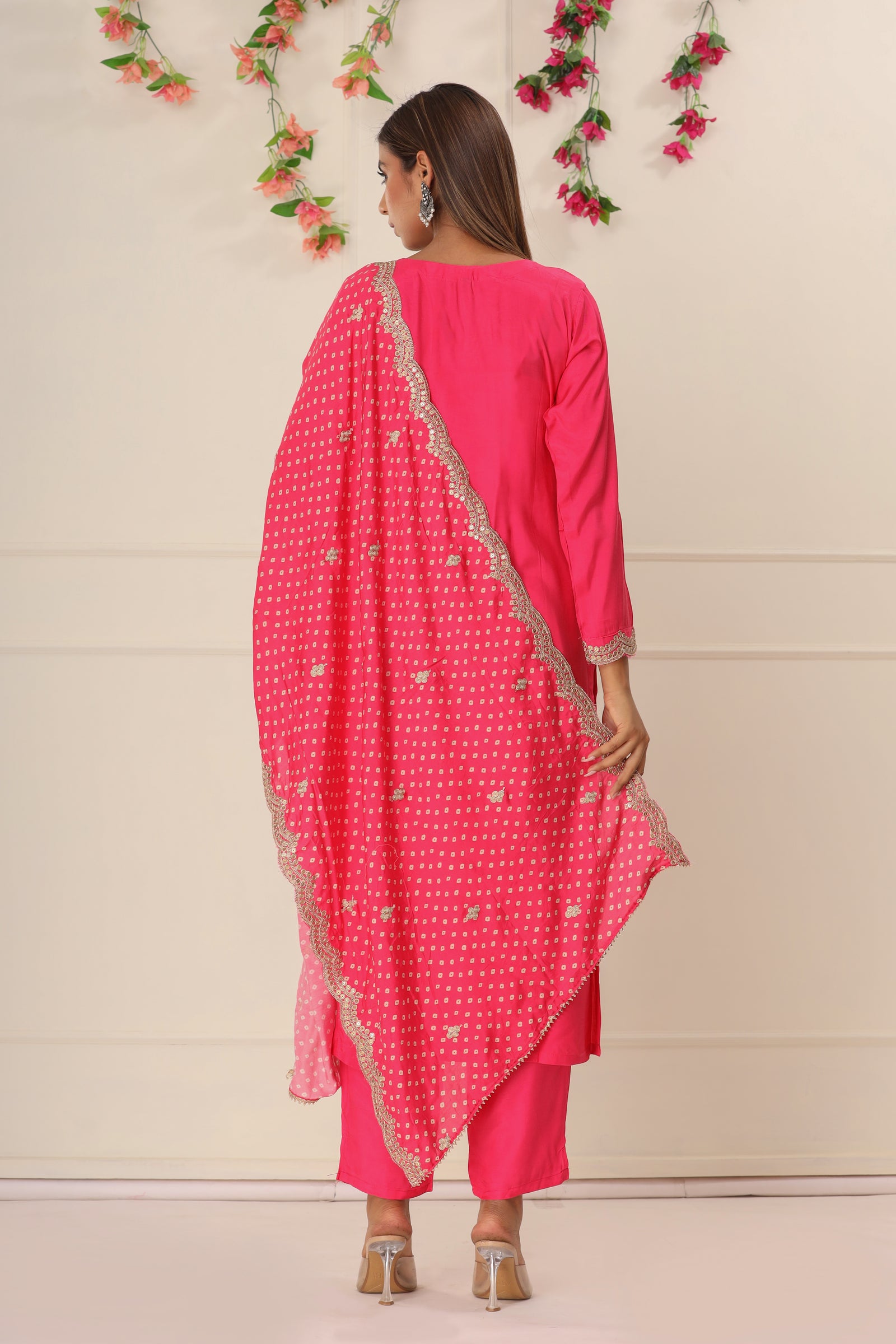 Pink Fuchsia Embroidered Suit Set with Dupatta