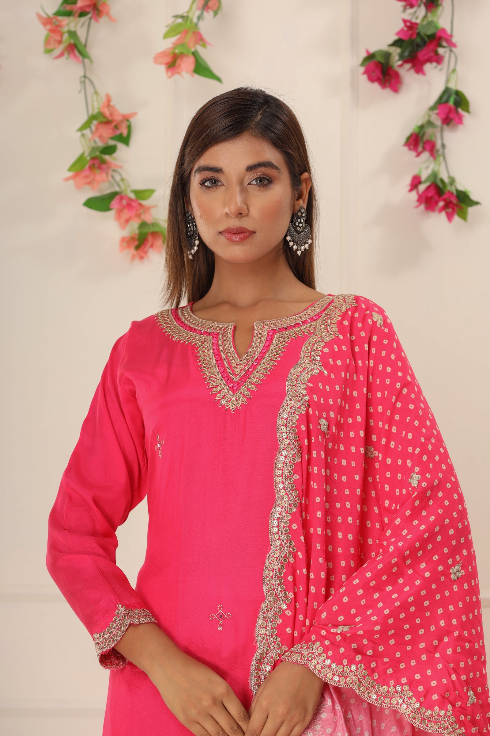 Pink Fuchsia Embroidered Suit Set with Dupatta