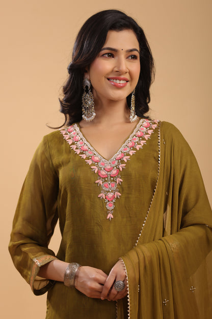 Mustard Organza Suit Set