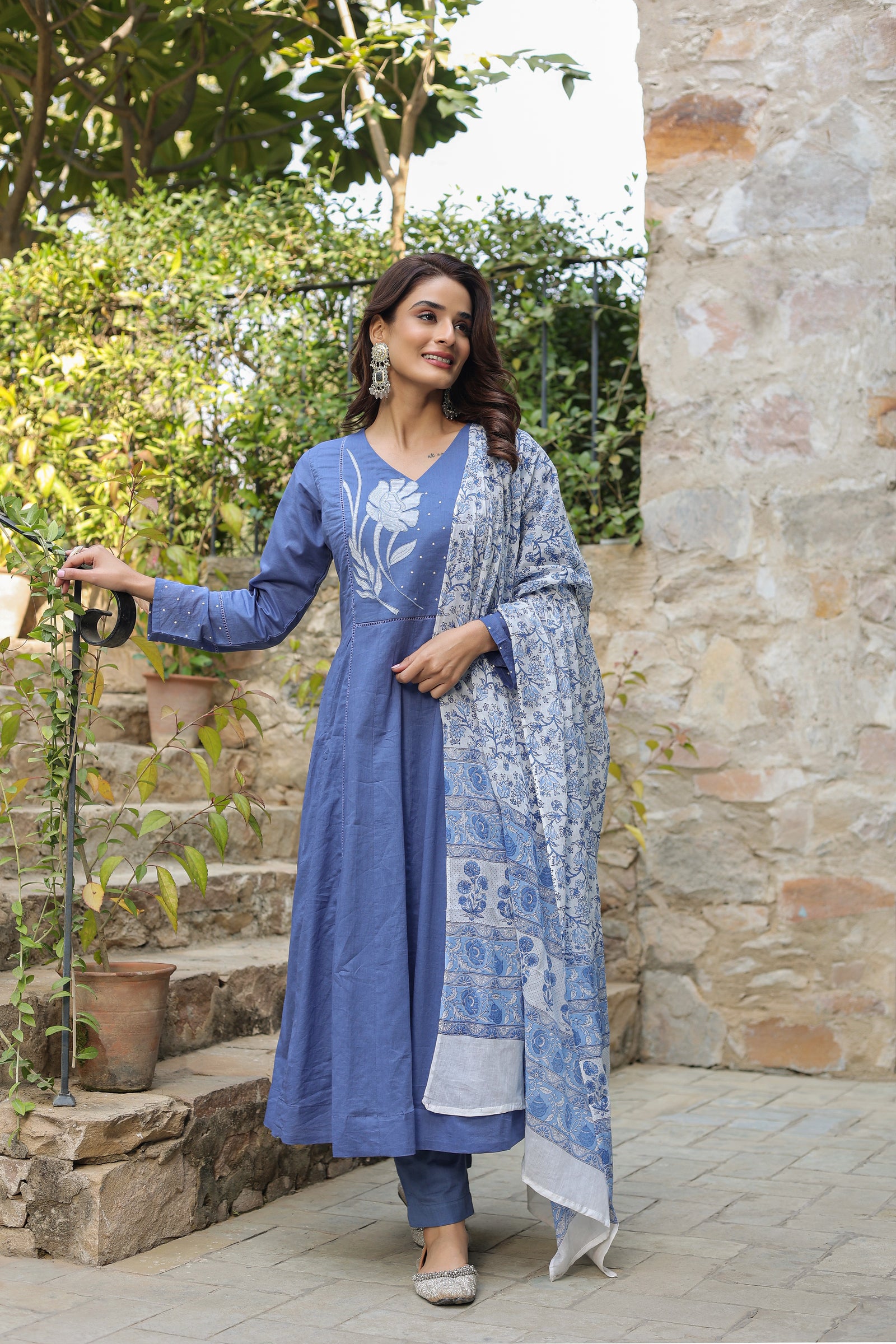 Blue Kalidar Organic Cotton Suit Set