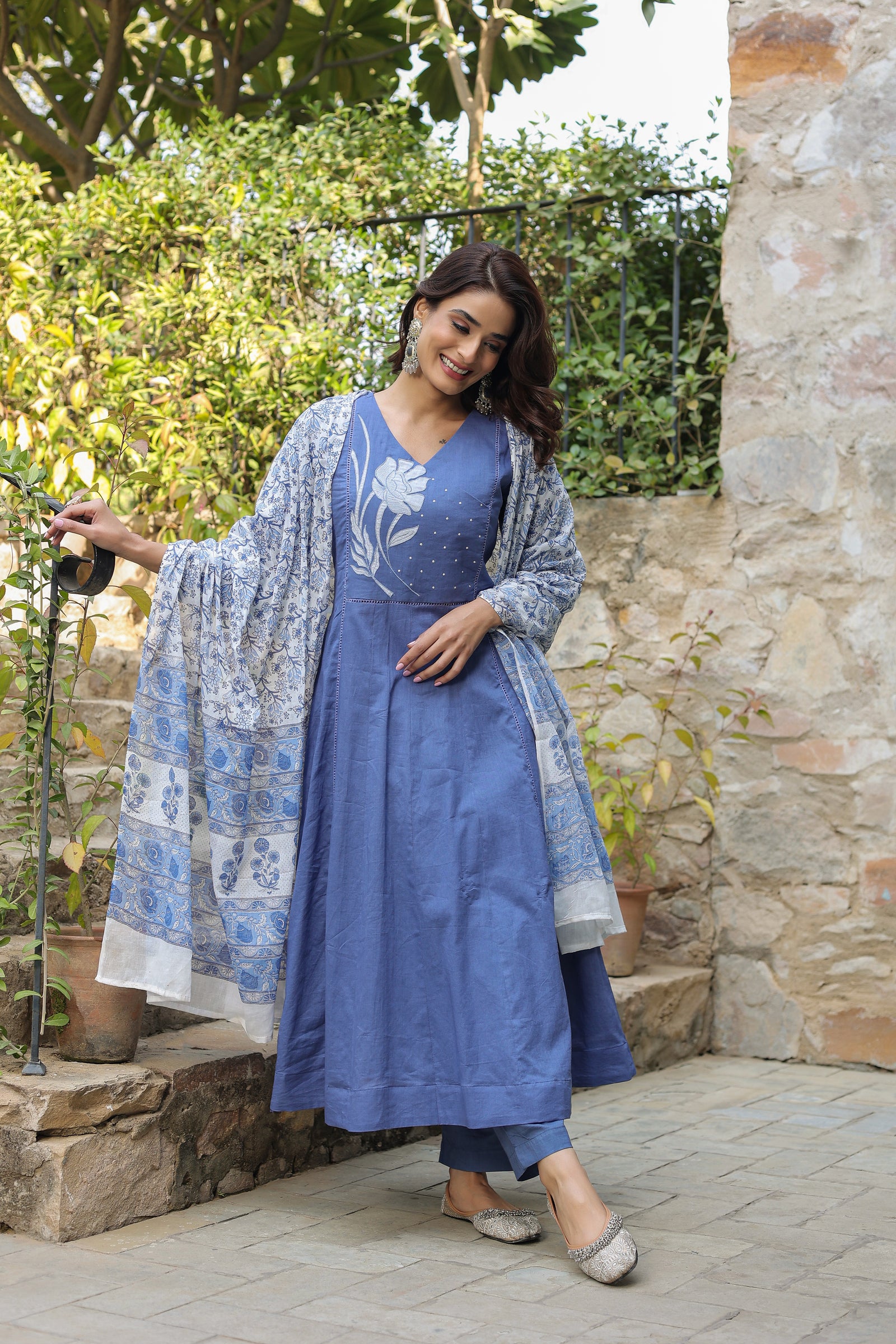 Blue Kalidar Organic Cotton Suit Set