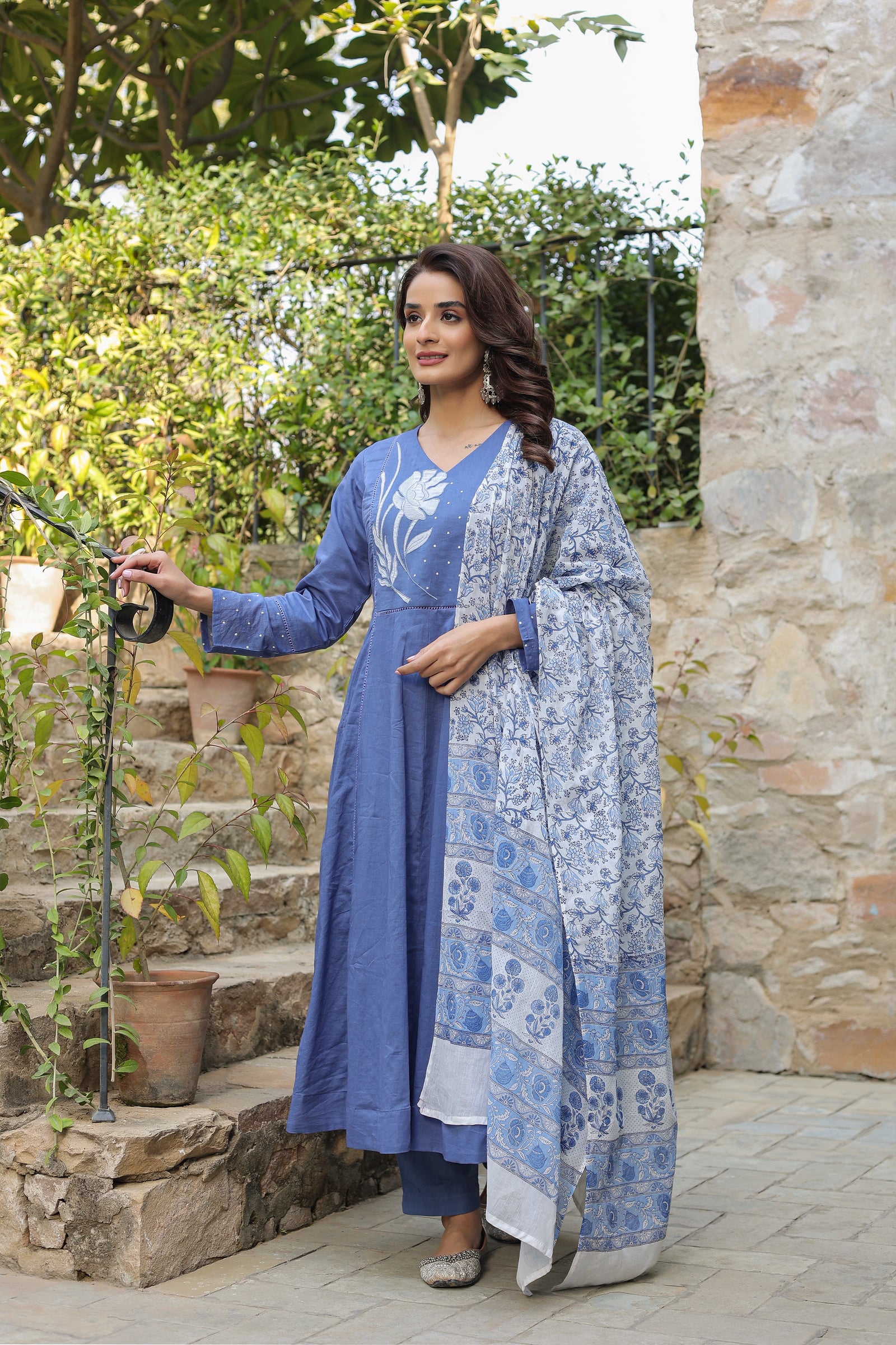 Blue Kalidar Organic Cotton Suit Set