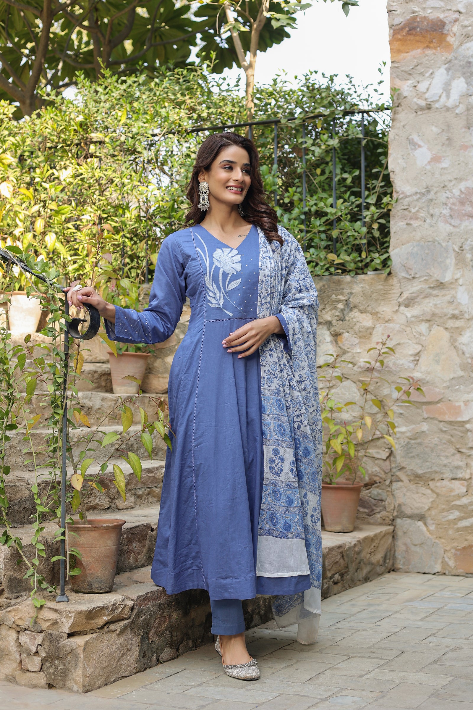 Blue Kalidar Organic Cotton Suit Set